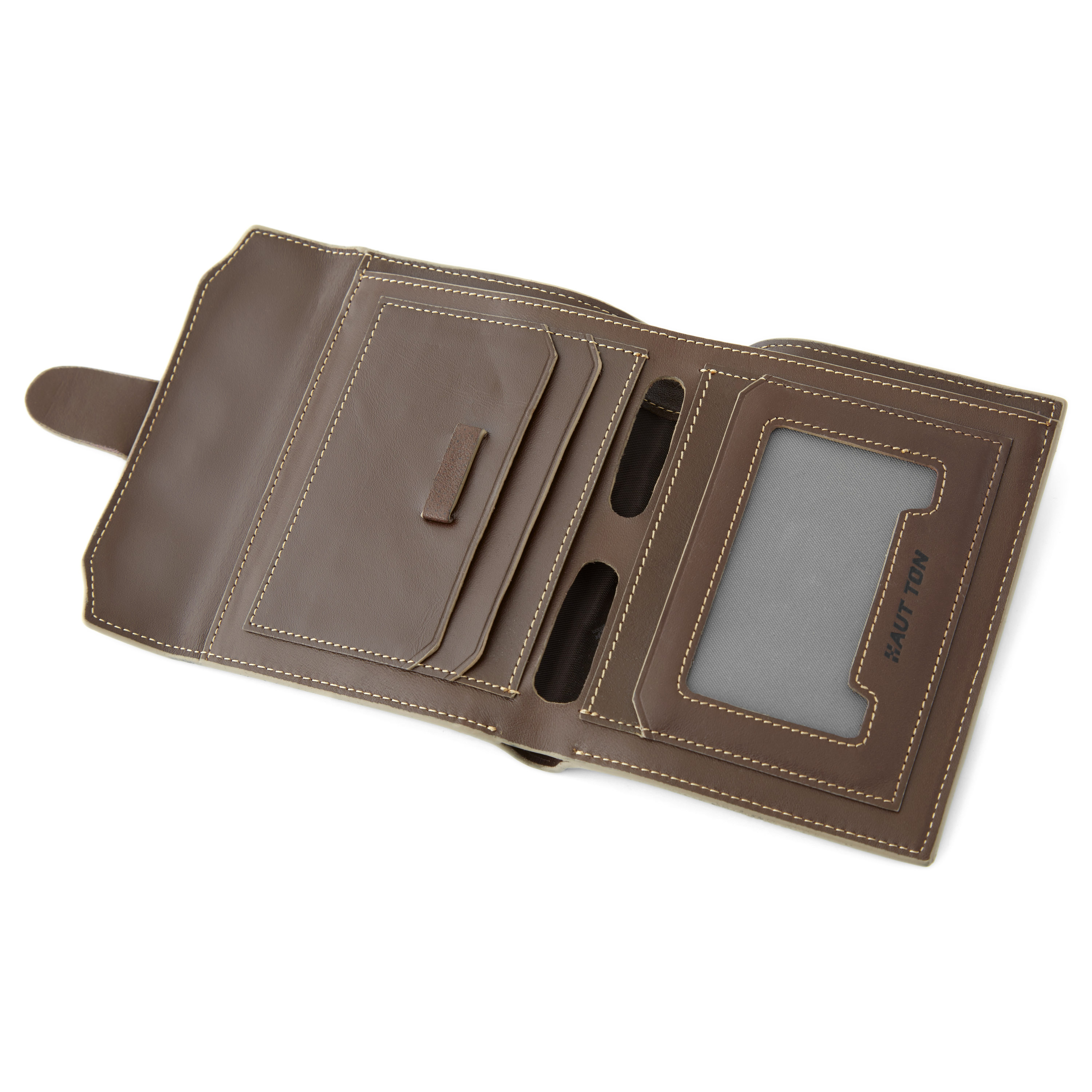 Brun Læderpung med Kontrastsyninger - 3