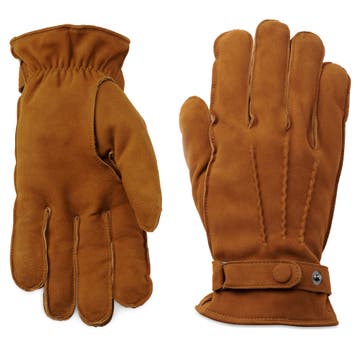 Tan Suede Leather Gloves with Buckle