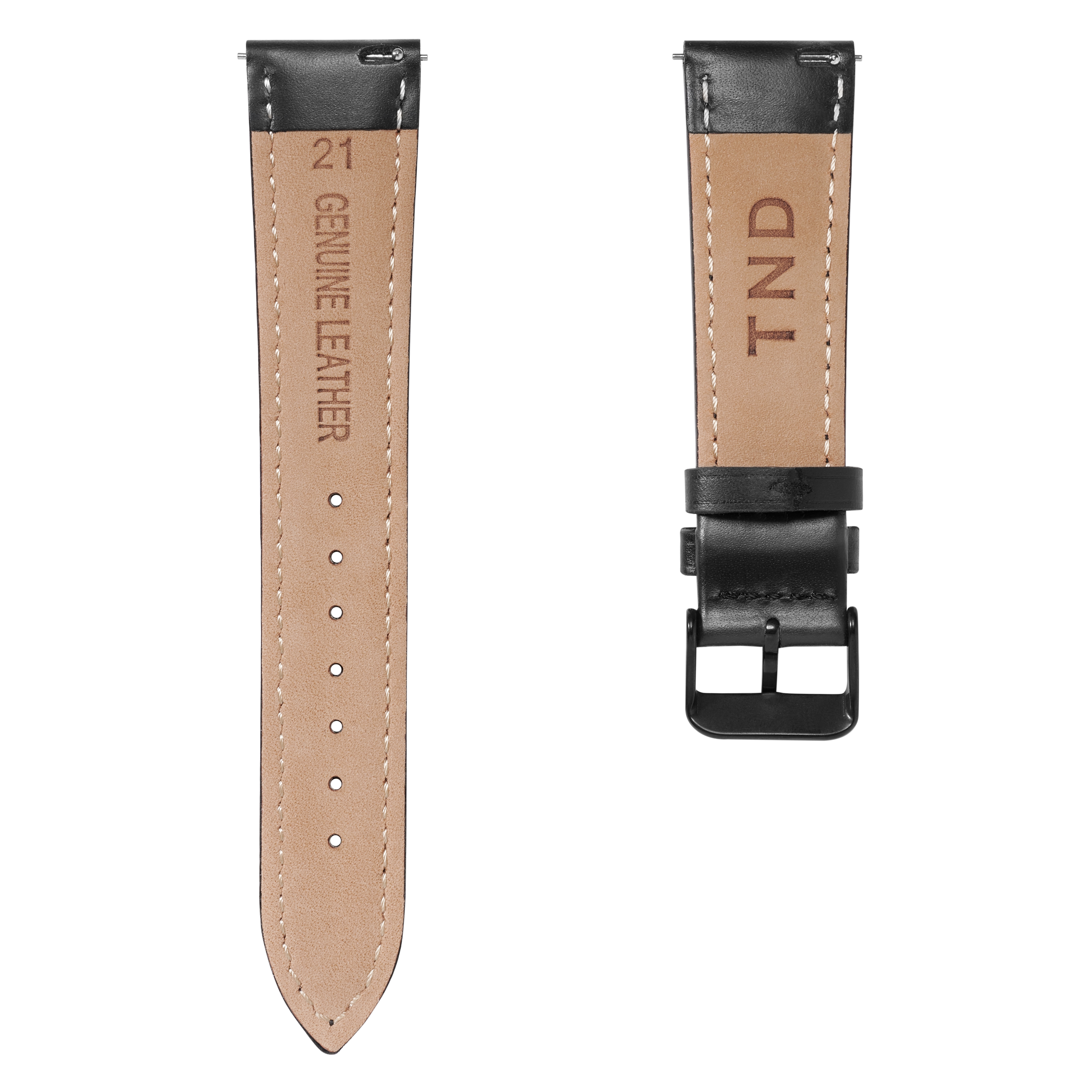 20mm Black Leather Watch Strap with Black Buckle – Quick Release - 4