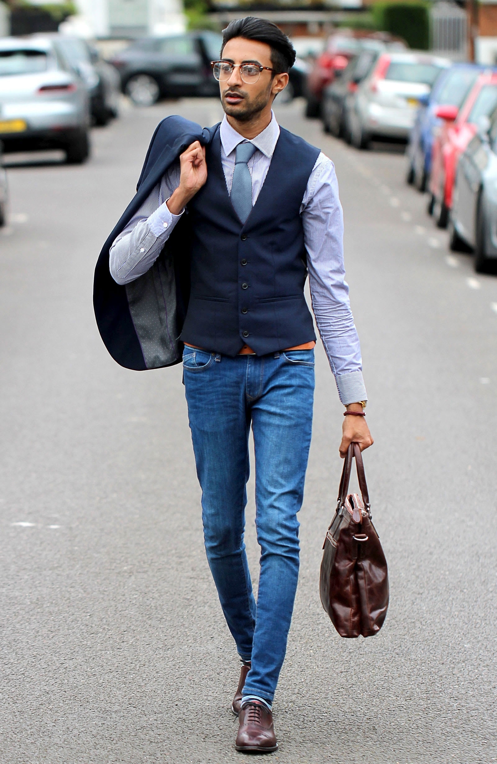 Pastellblaue Strickkrawatte - 6