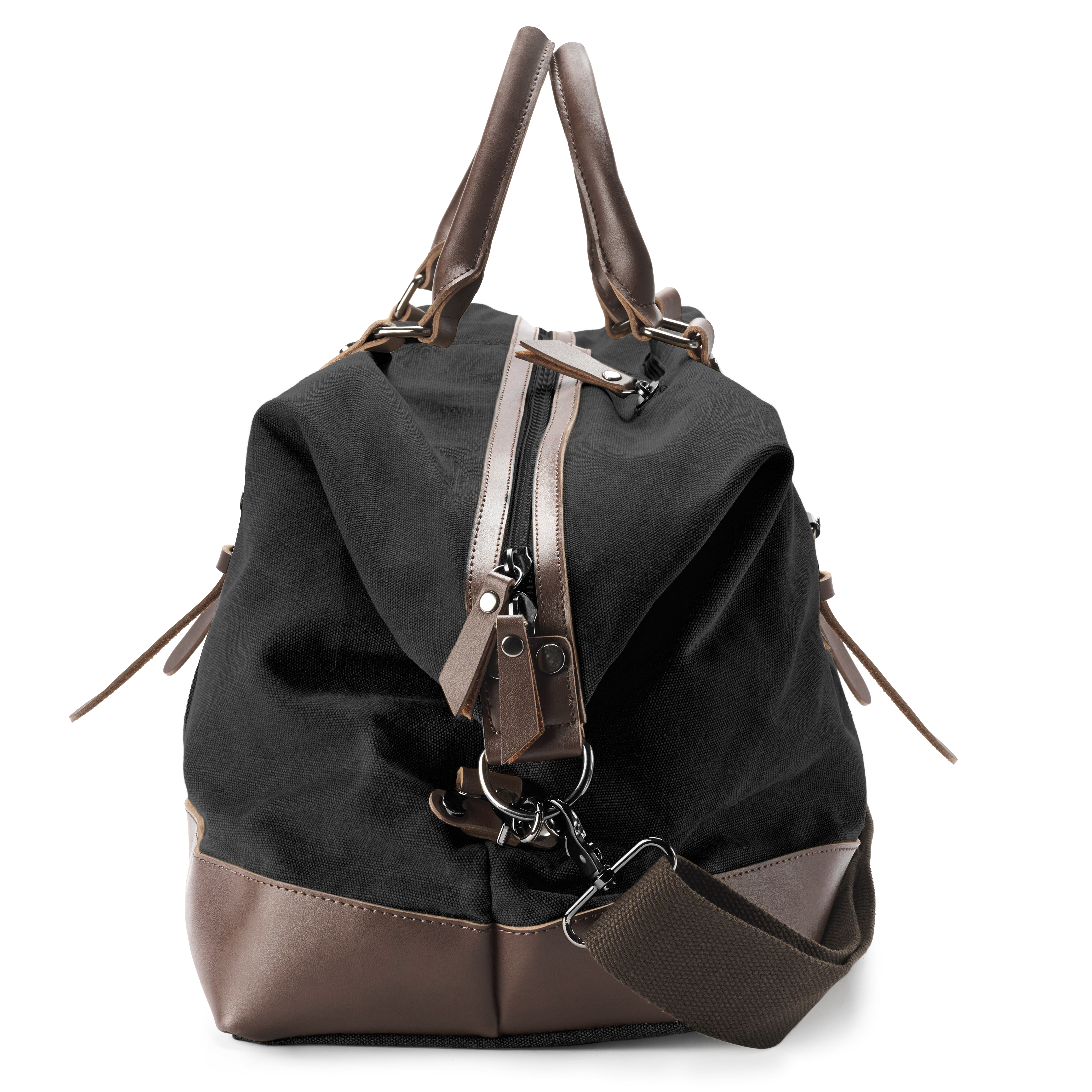 Ретро сак от графитен брезент и кафява кожа - 4