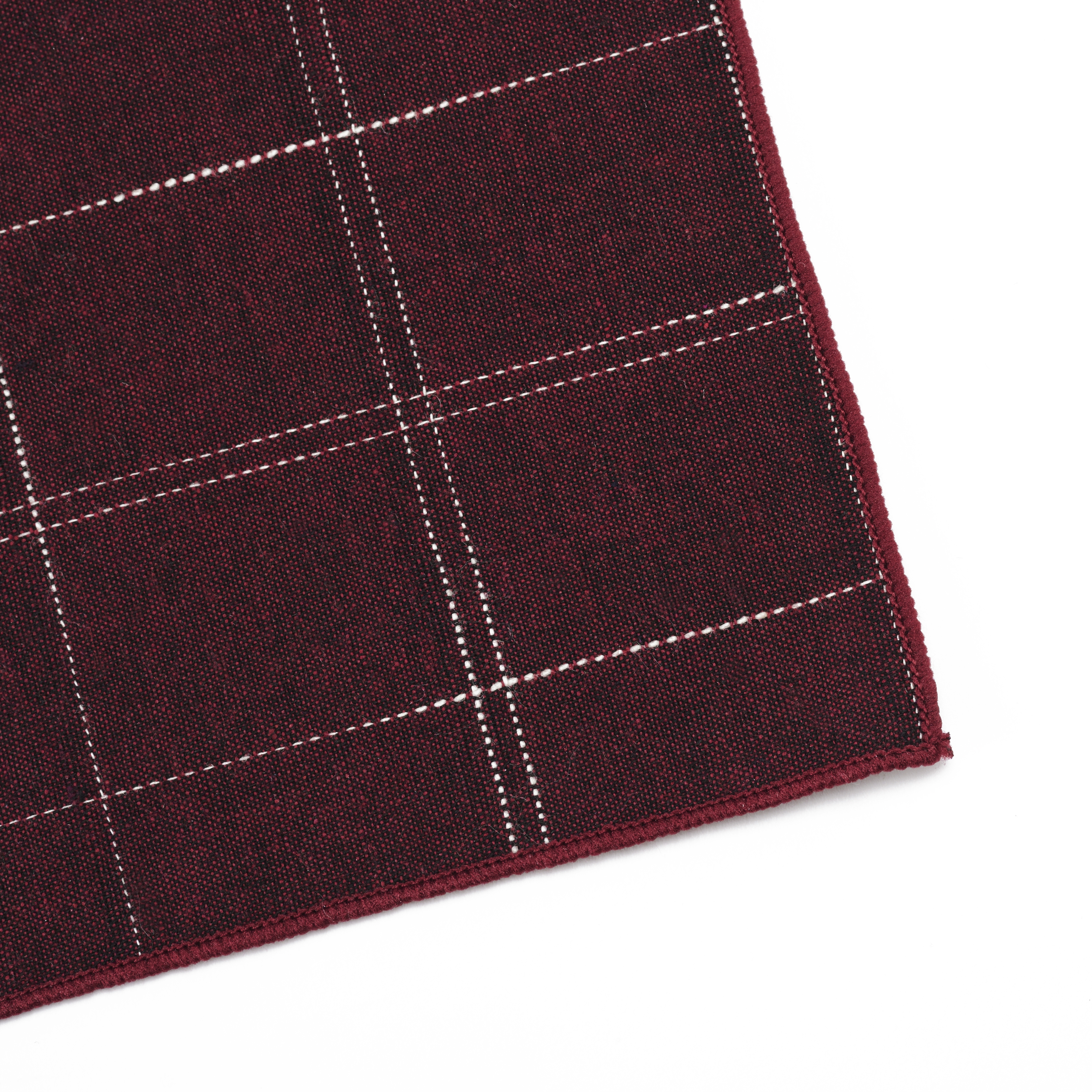 Burgundy & White Stitched Cotton Pocket Square - 5