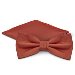Terracotta Pre-Tied Bow Tie and Pocket Square Set