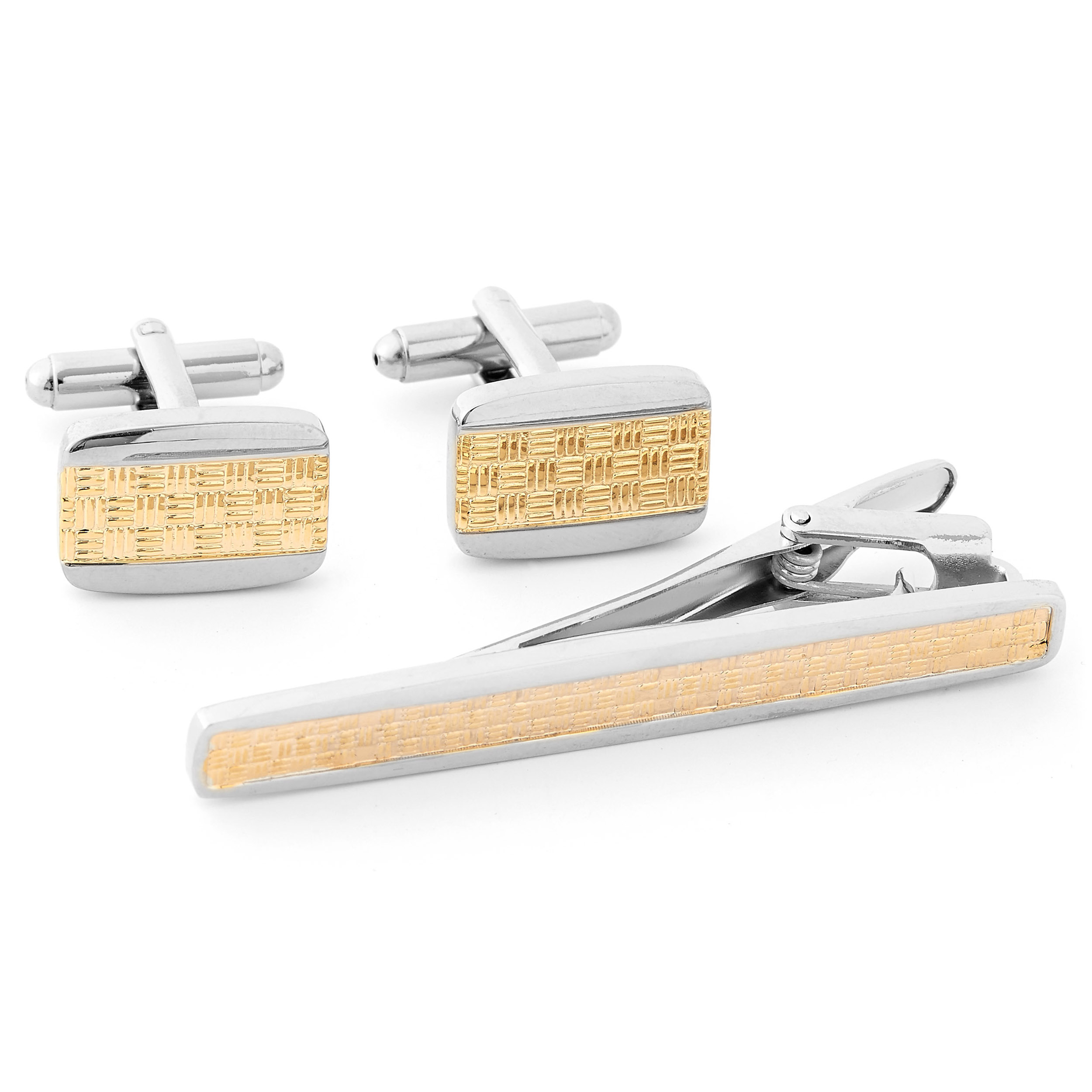 Manschettenknöpfe und Krawattenklammer in Silber-Gold - 1