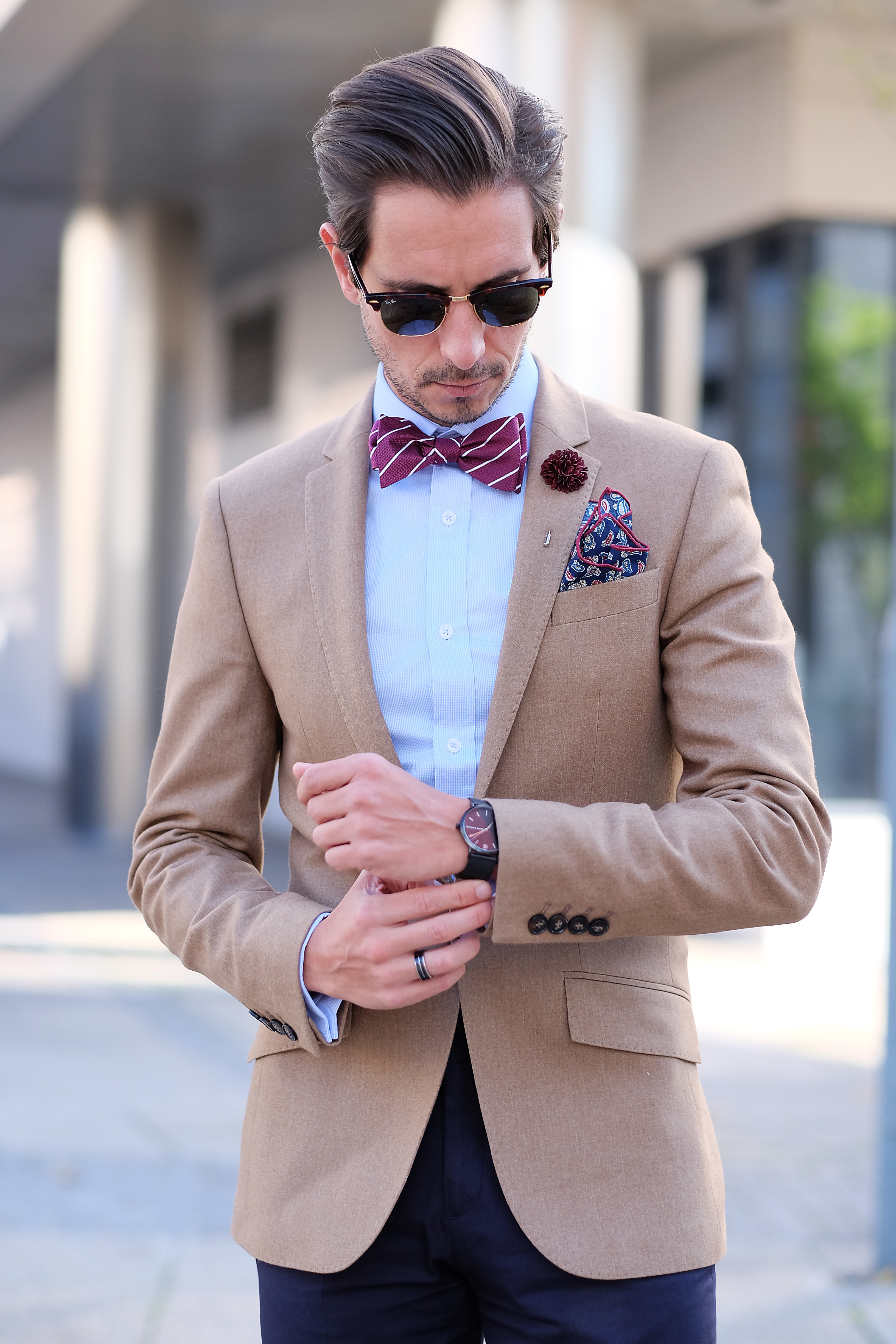 Pajarita para atar burdeos con rayas blancas - 5