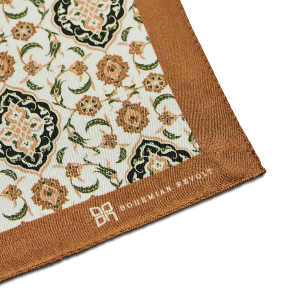 hover: Brux | Brown, White & Green Vintage Floral Silk Neckerchief hover: Brux | Brown, White & Green Vintage Floral Silk Neckerchief