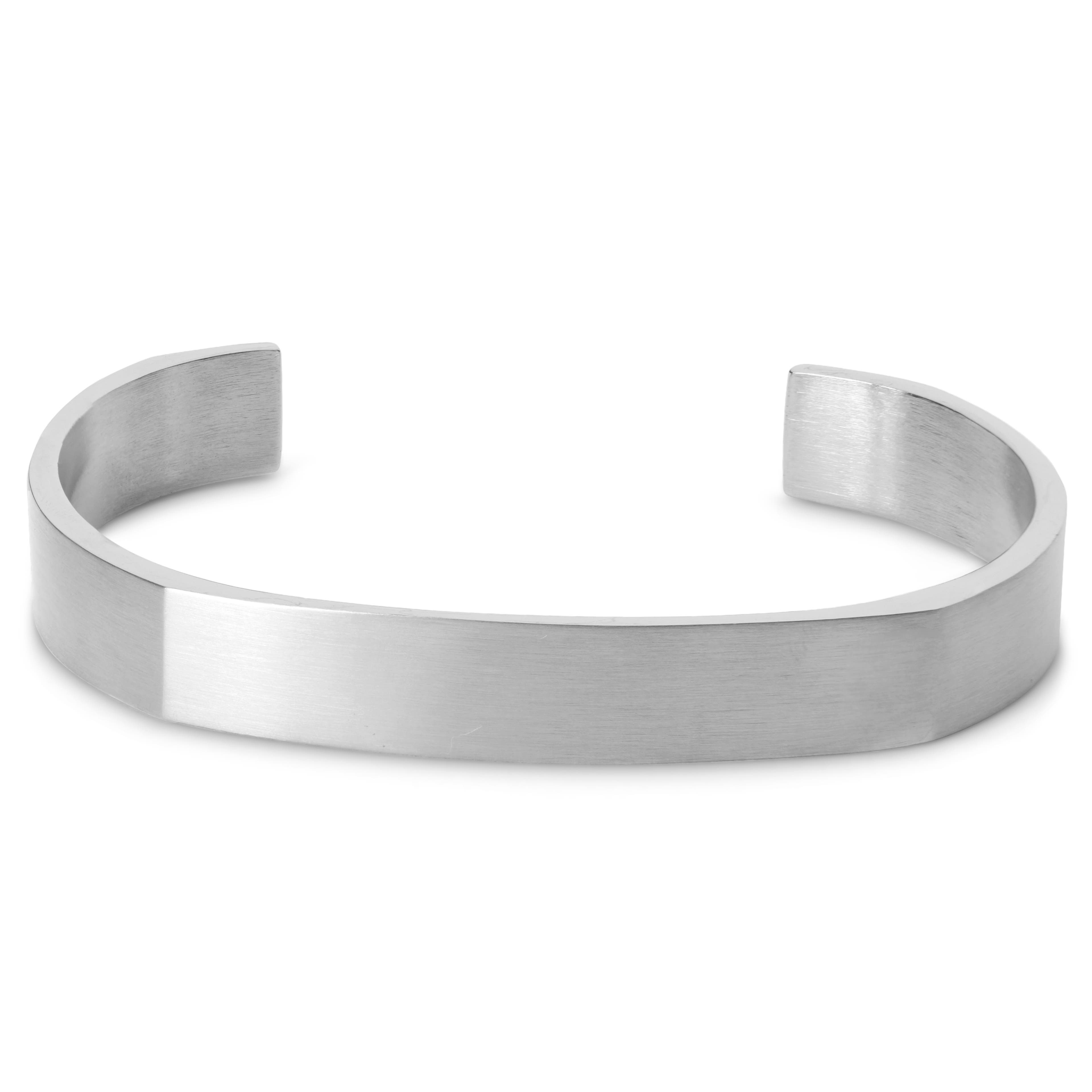 Brushed Silver-Tone Stainless Steel Cuff Bracelet