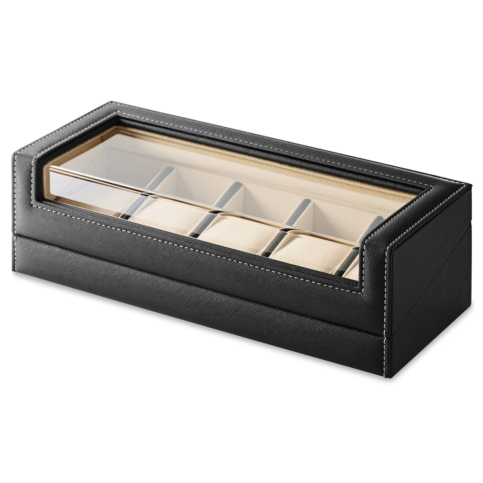 Caja para 5 relojes de cuero negro Caja para 5 relojes de cuero negro