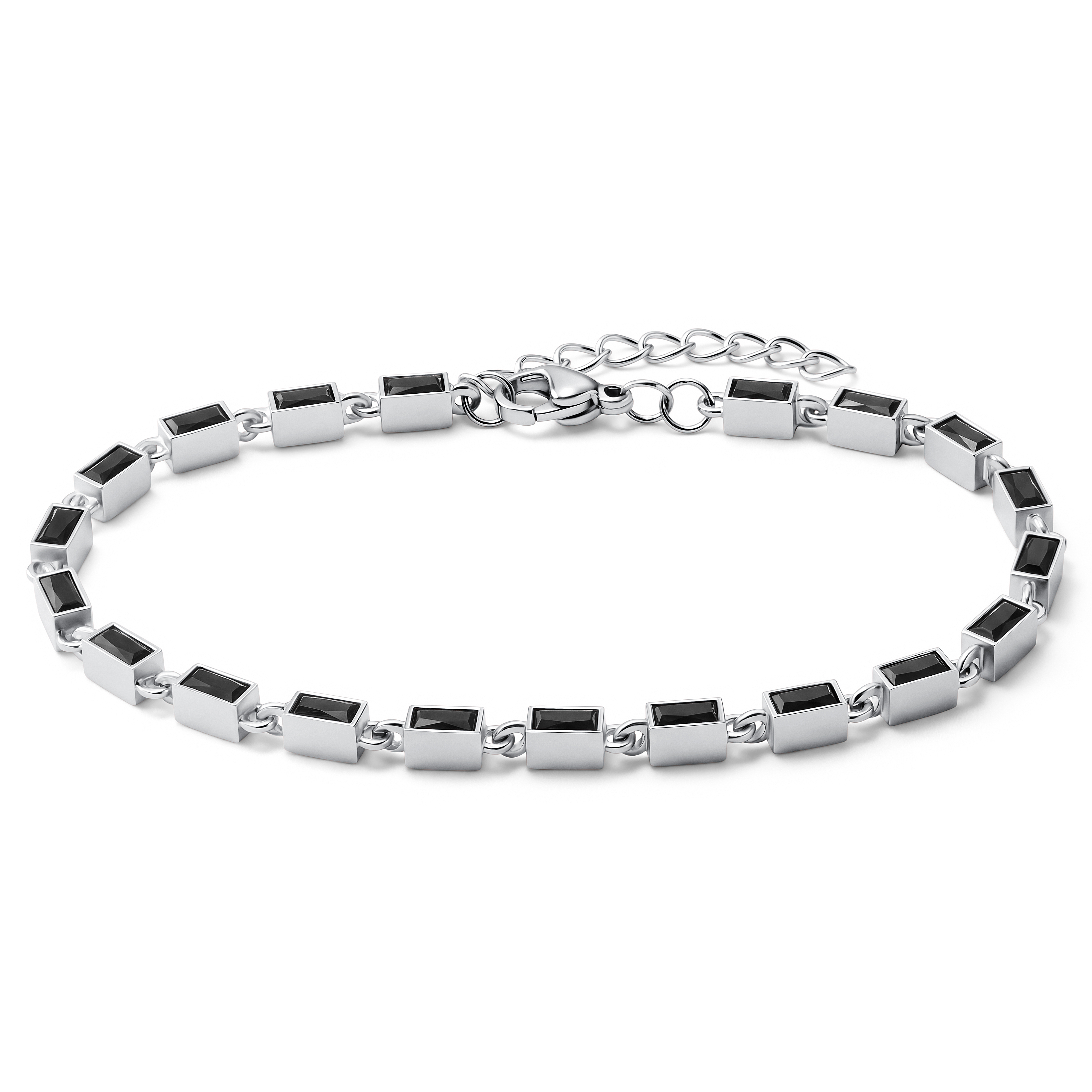 Facet | Bracciale color argento con pietre in vetro cristallo nero
