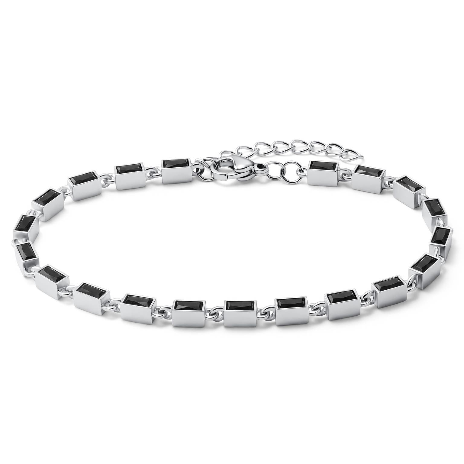 Facet | Bracciale color argento con pietre in vetro cristallo nero Facet | Bracciale color argento con pietre in vetro cristallo nero