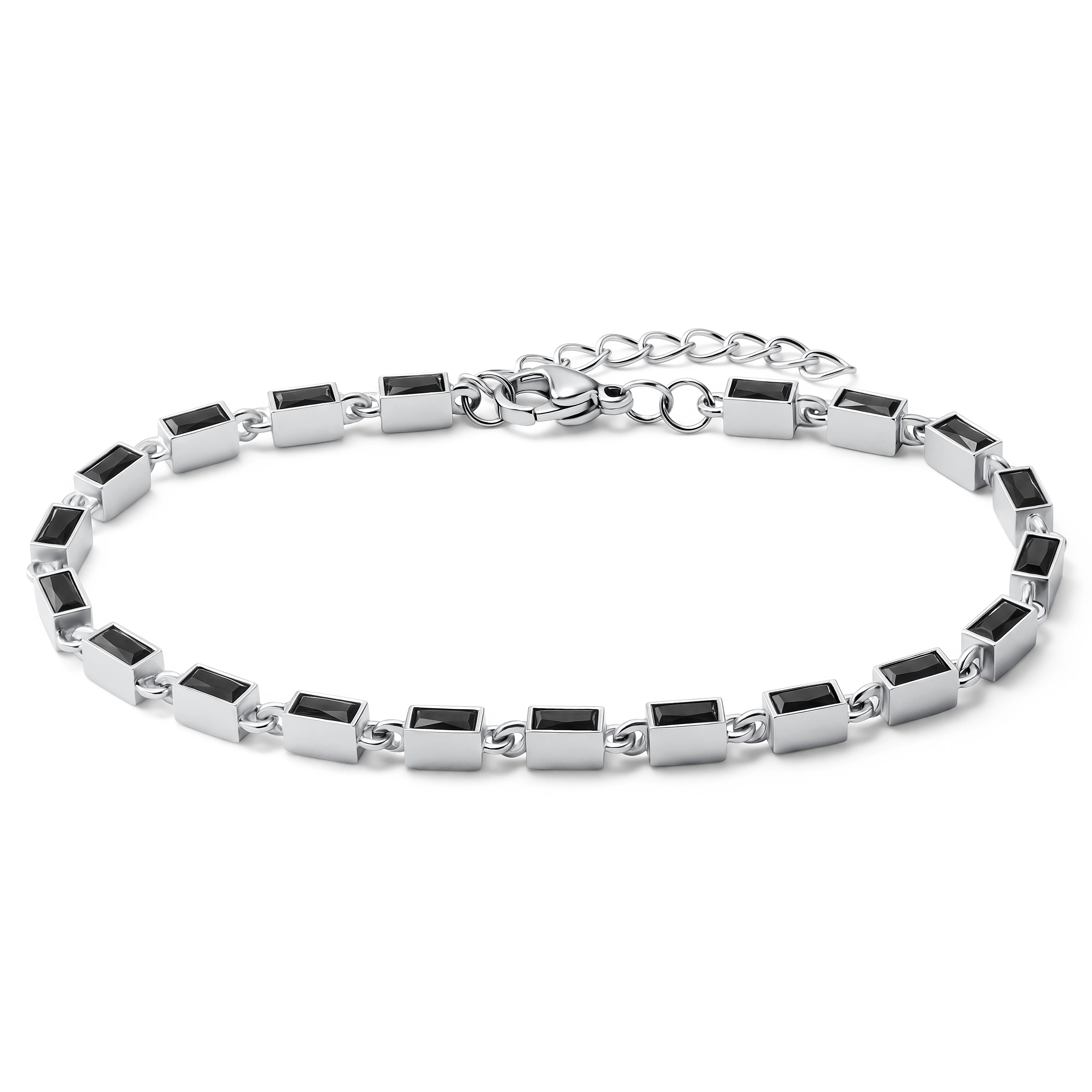 Facet | Bracelet argenté avec pierres en cristal noir Facet | Bracelet argenté avec pierres en cristal noir
