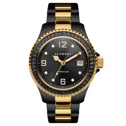 Tide  | Gold-Tone & Black Stainless Steel Watch With Black Dial & Black Jewelled Bezel