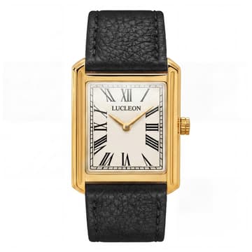 Legacy | Retro Guldtonet Firkantet Ur med Cremefarvet Urskive, Romertal & Sort Læderrem Legacy | Retro Guldtonet Firkantet Ur med Cremefarvet Urskive, Romertal & Sort Læderrem