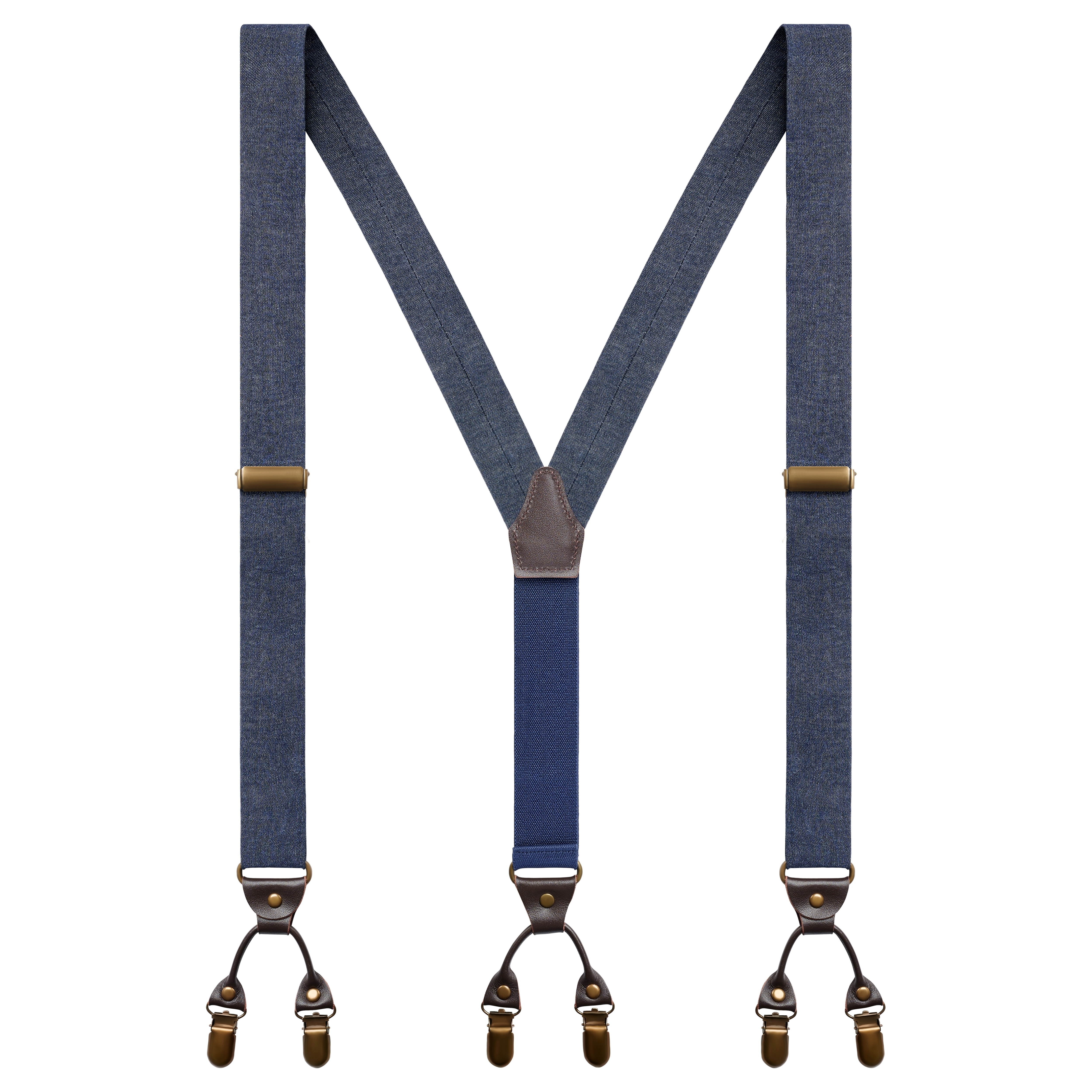 Deep Blue Denim Y-Back Dual Clip Braces & Pre-Tied Bow Tie Set - 3