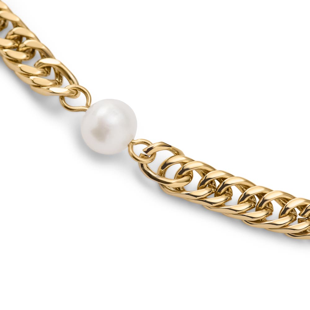hover: Ocata | Gold-Tone Cuban Chain & Pearl Bracelet hover: Ocata | Gold-Tone Cuban Chain & Pearl Bracelet