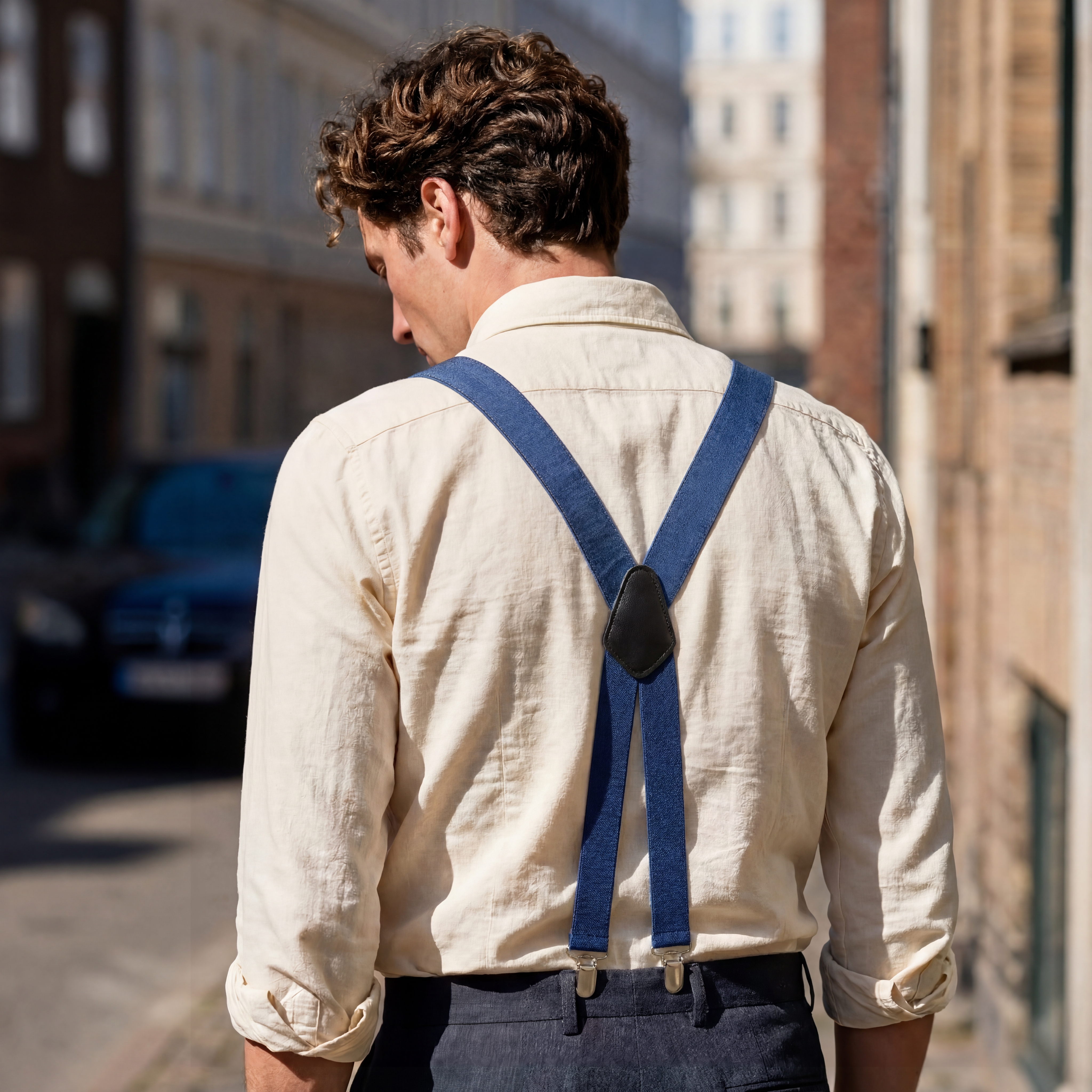 Navy Blue Denim X-Back Clip-On Braces - 5