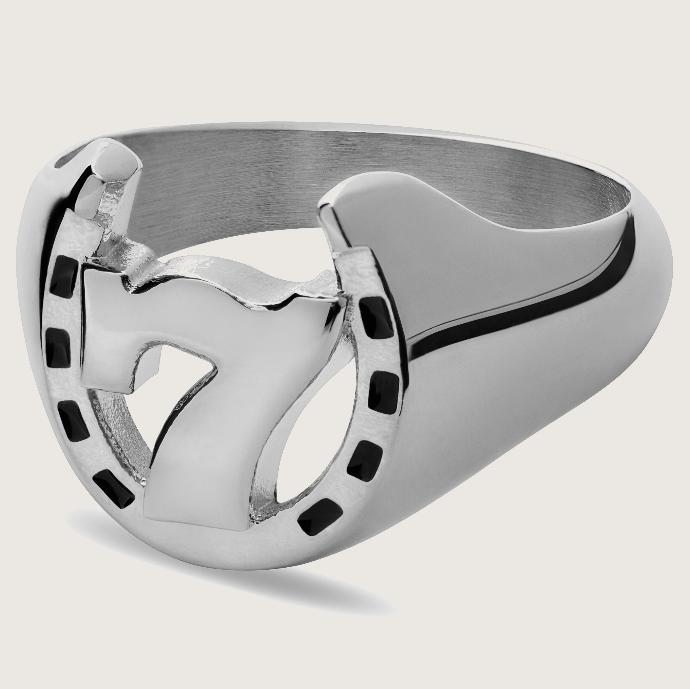 Ace | Silver-tone Lucky 7 & Horseshoe Signet Ring | In stock
