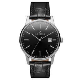 Patriarch | Silver-Tone Dress Watch With Black Dial & Black Leather Strap