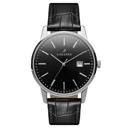 Patriarch | Silver-Tone Dress Watch With Black Dial & Black Leather Strap