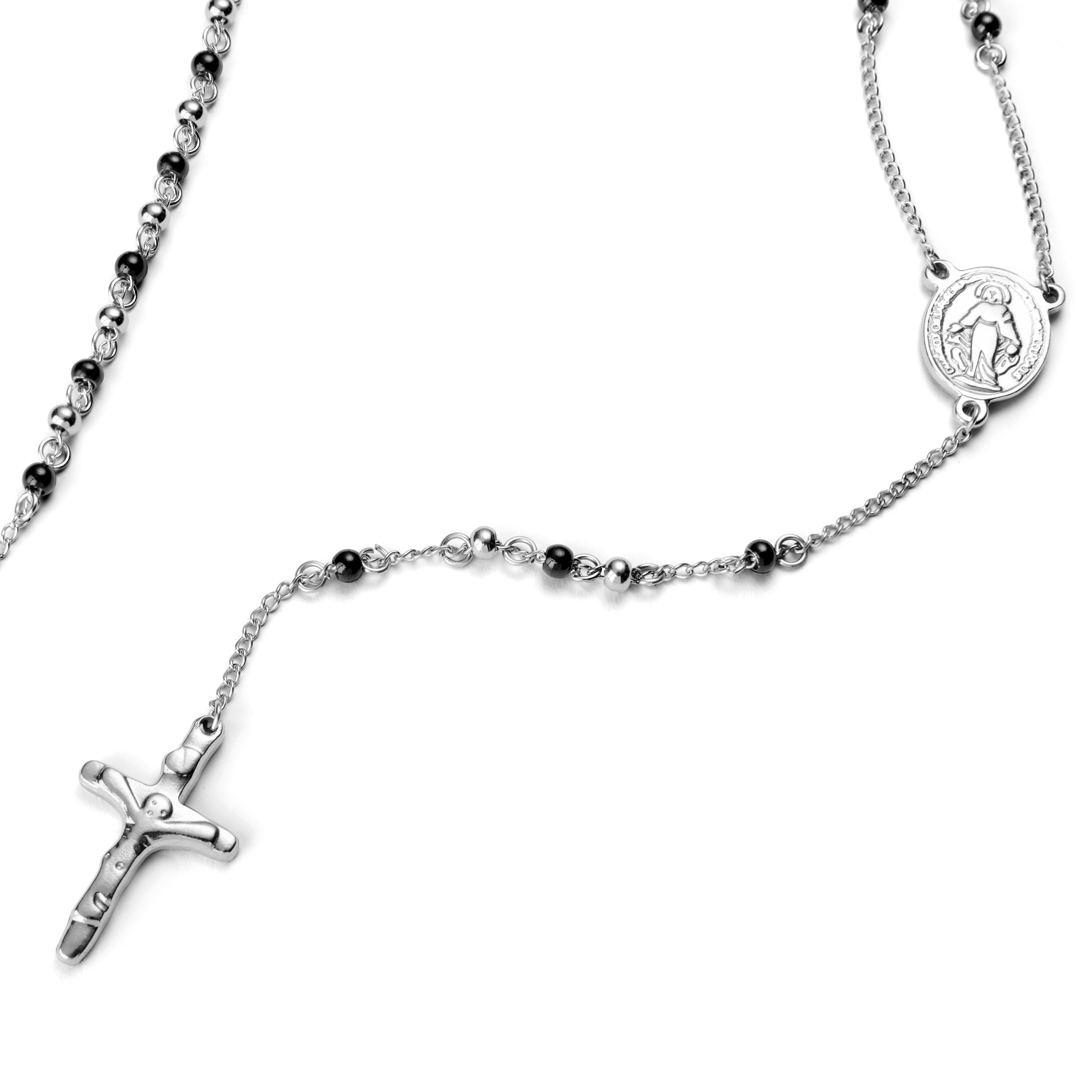 Black &amp; Silver-Tone Rosary Necklace - 3