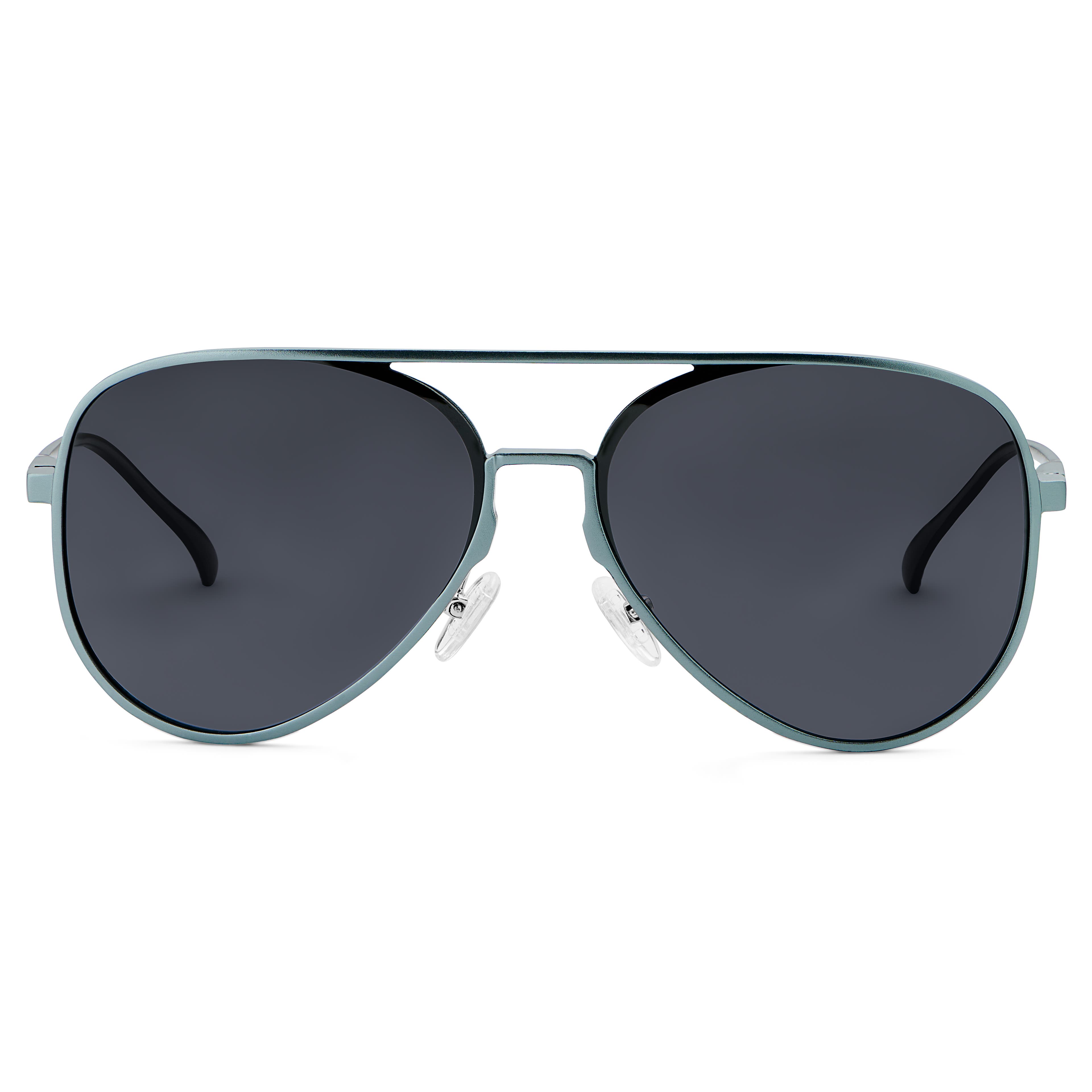 Ochelari de soare gri metalic stil aviator cu lentile polarizate