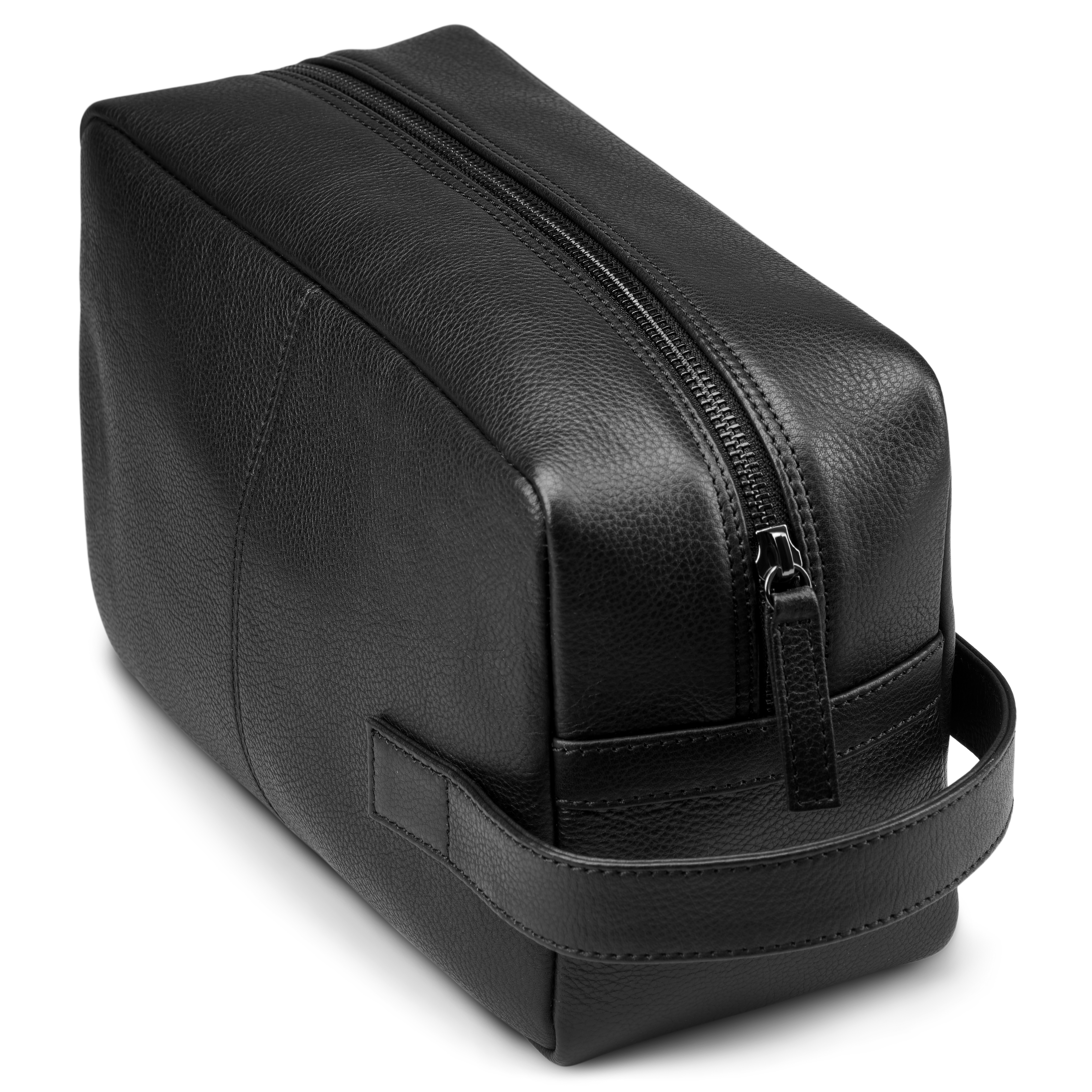 Black Full-Grain Leather Toiletry Bag - 3