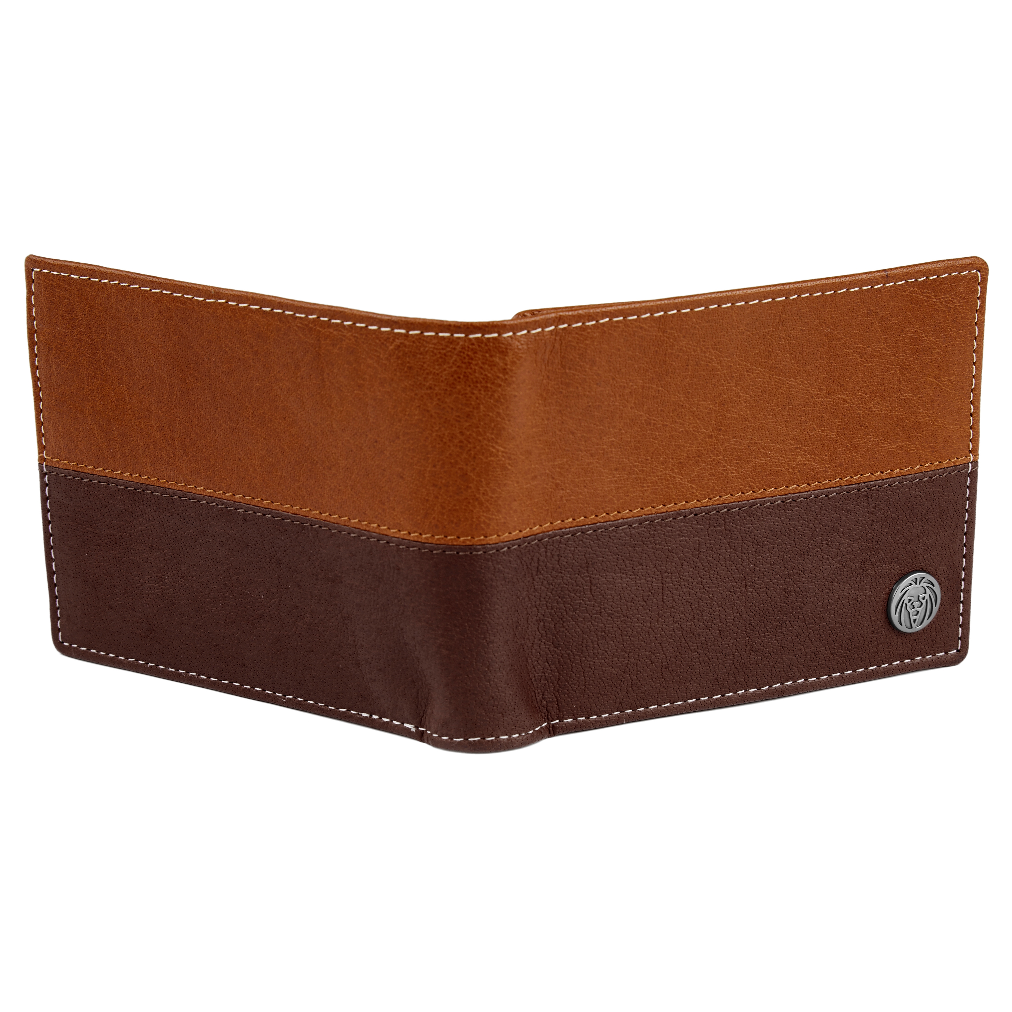 Cartera de cuero marrón y canela con costuras Oxford - 4