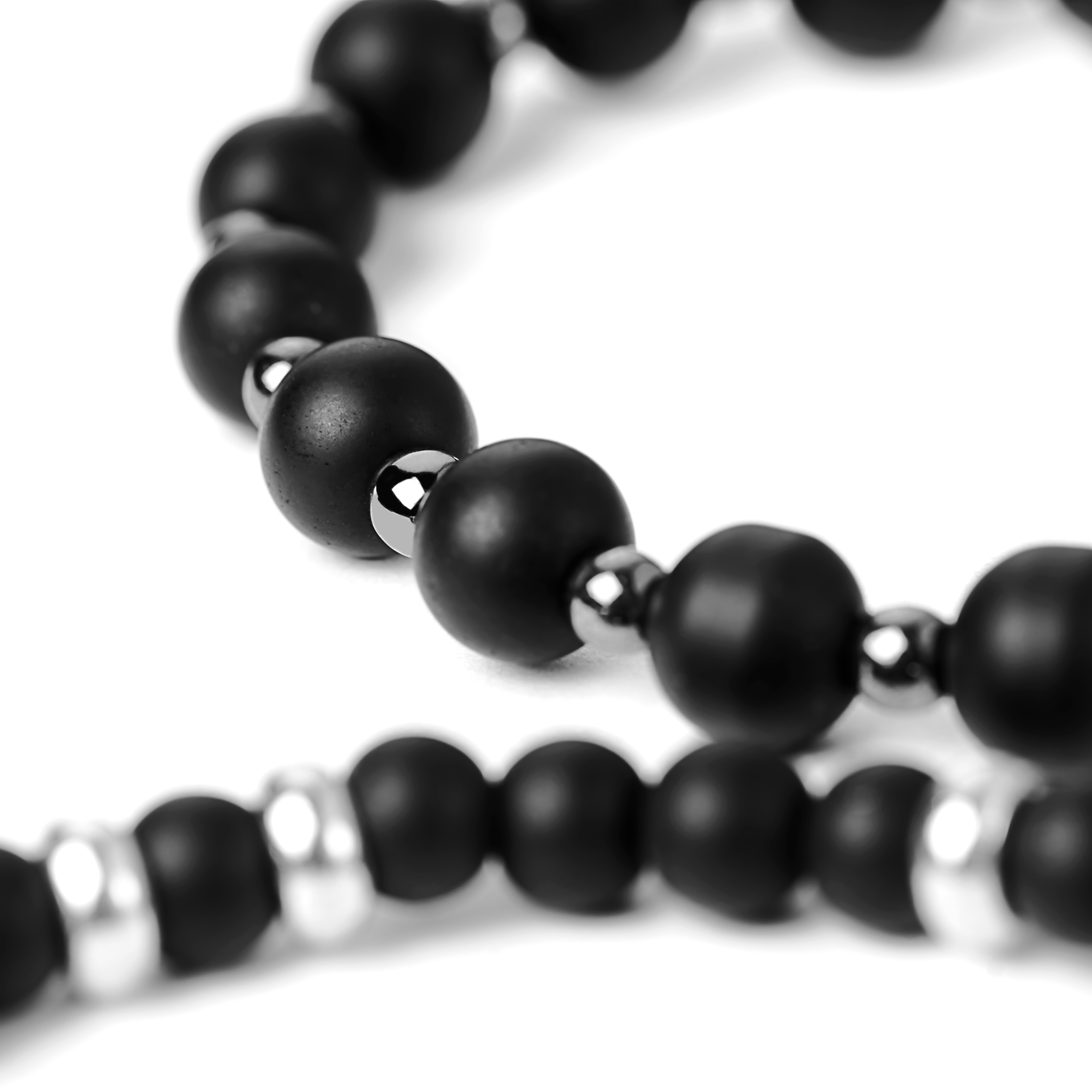 Armband-Set aus schwarzem Onyx, Hämatit und Holzperlen - 4