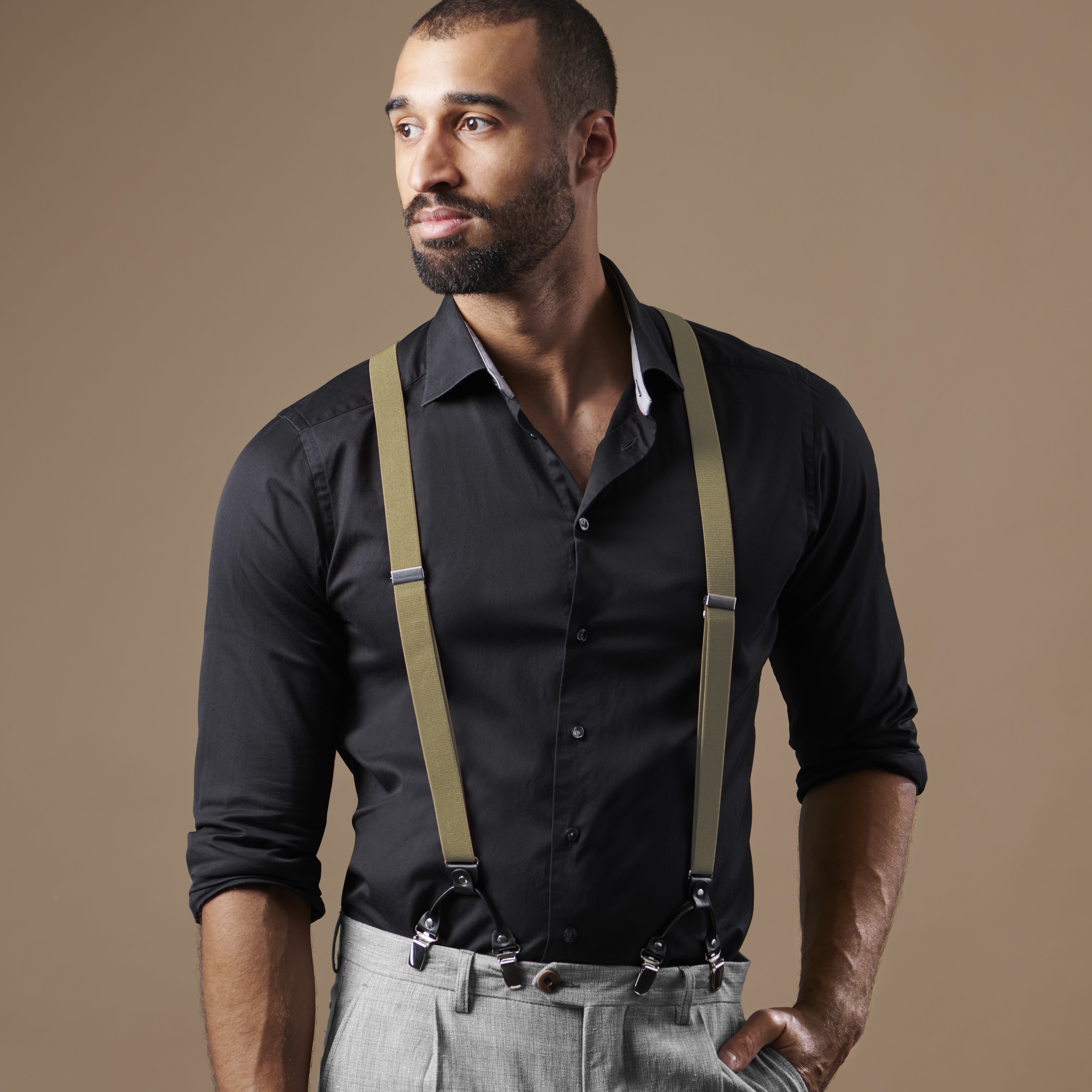 Bretelle sottili color cachi con clip - 6