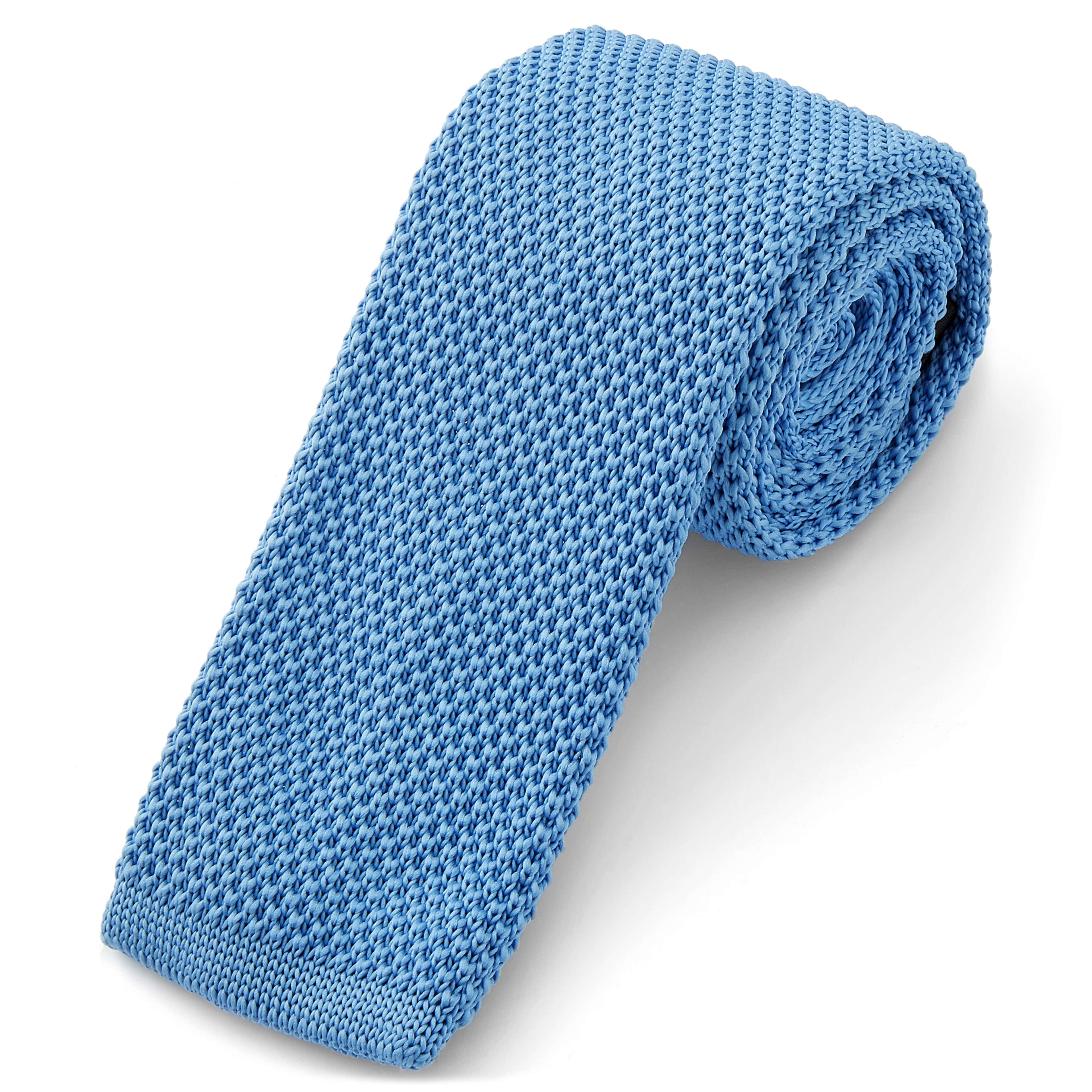 Cornflower Blue Knitted Tie - 1 - primary thumbnail small_image gallery