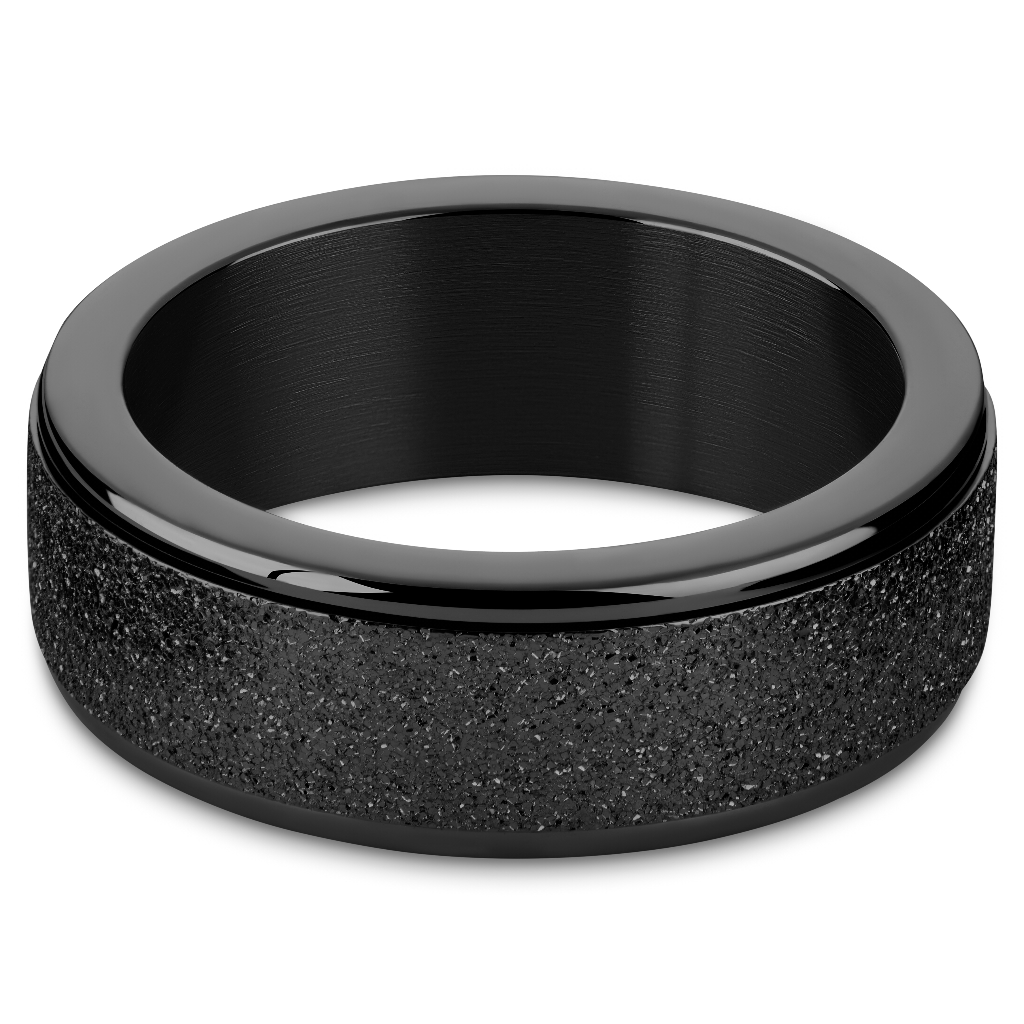 Enthumema | 8 mm Glittery Black Stainless Steel Fidget Ring - 2