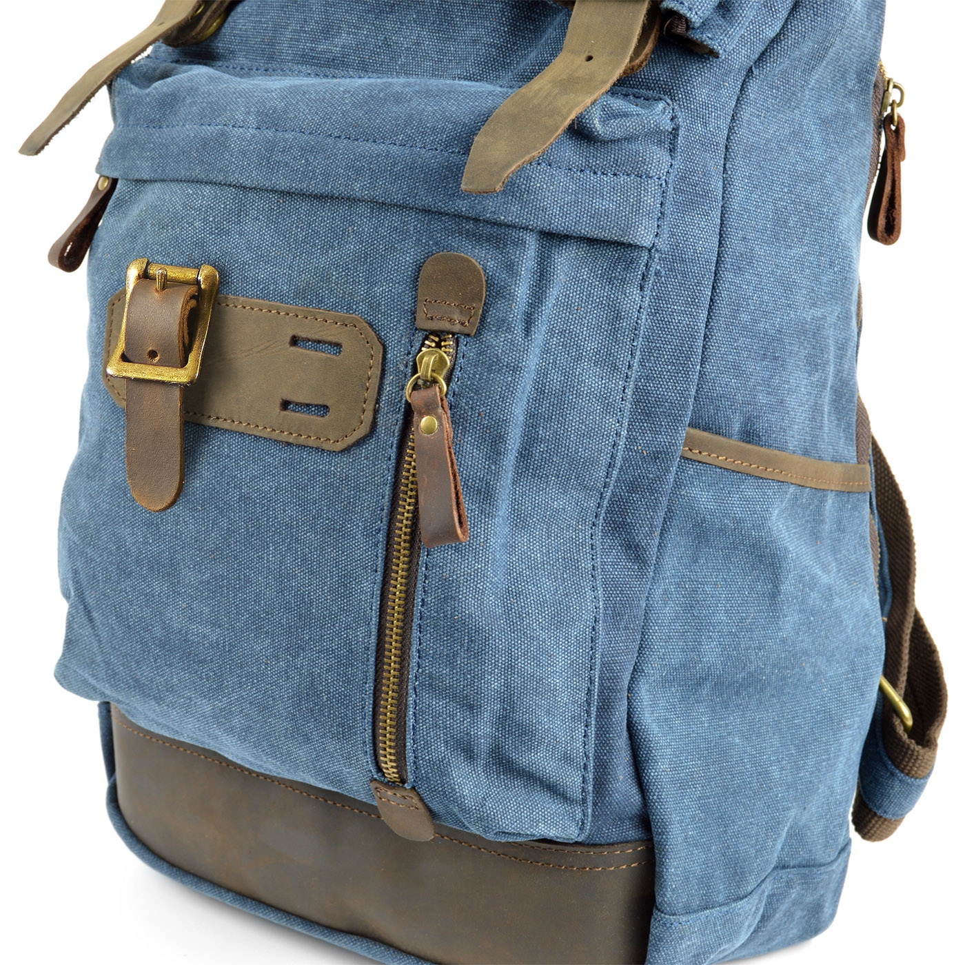 Ανθεκτικό Vintage Μπλε Σακίδιο Πλάτης (Backpack) από Καμβά & Δέρμα - 8