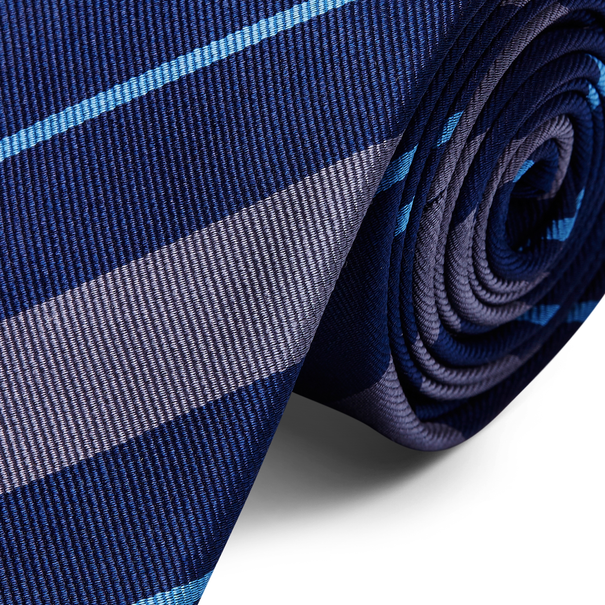 Grey & Blue Stripe Navy Silk 6cm Tie - 2