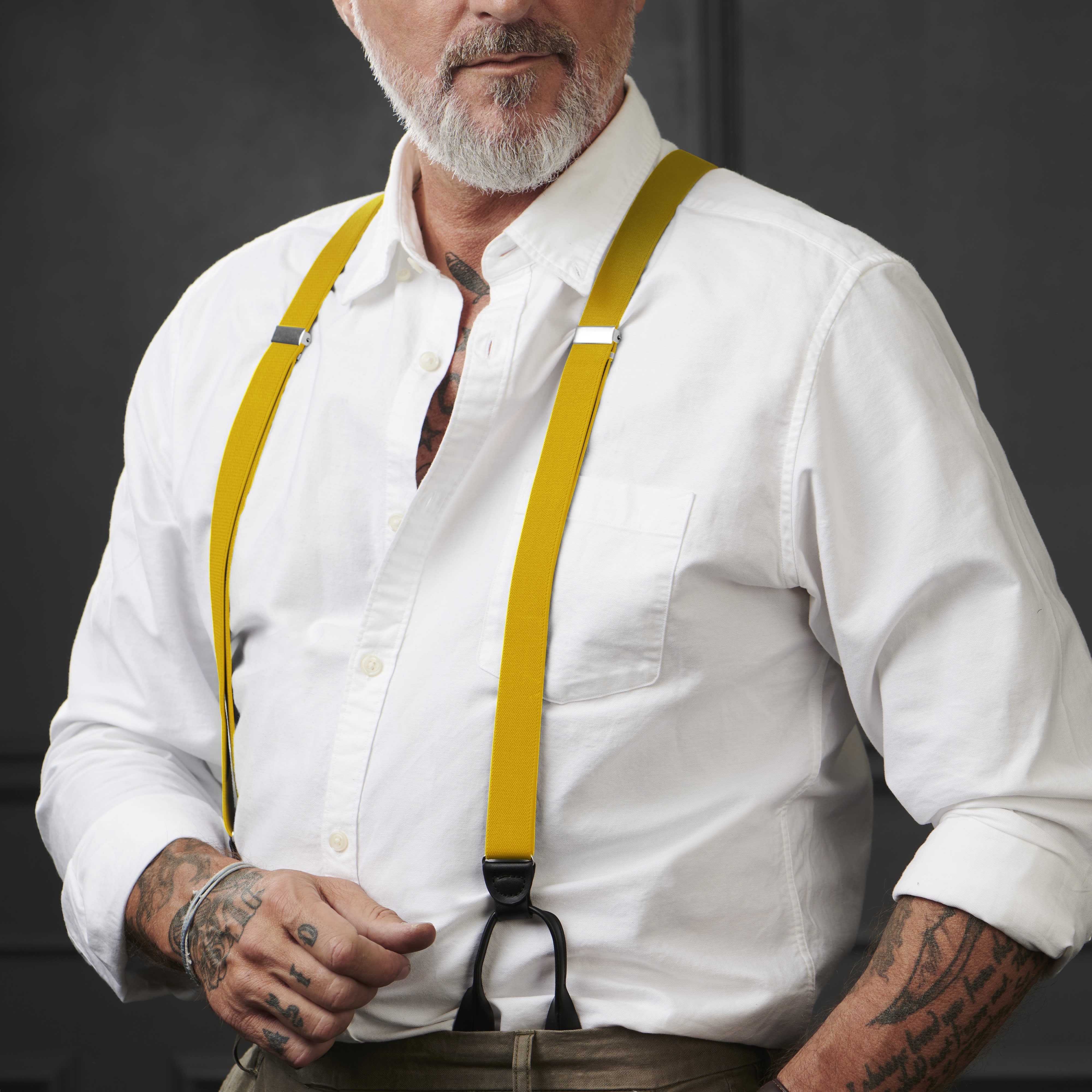 Slim Golden Yellow Split Button Braces  - 4