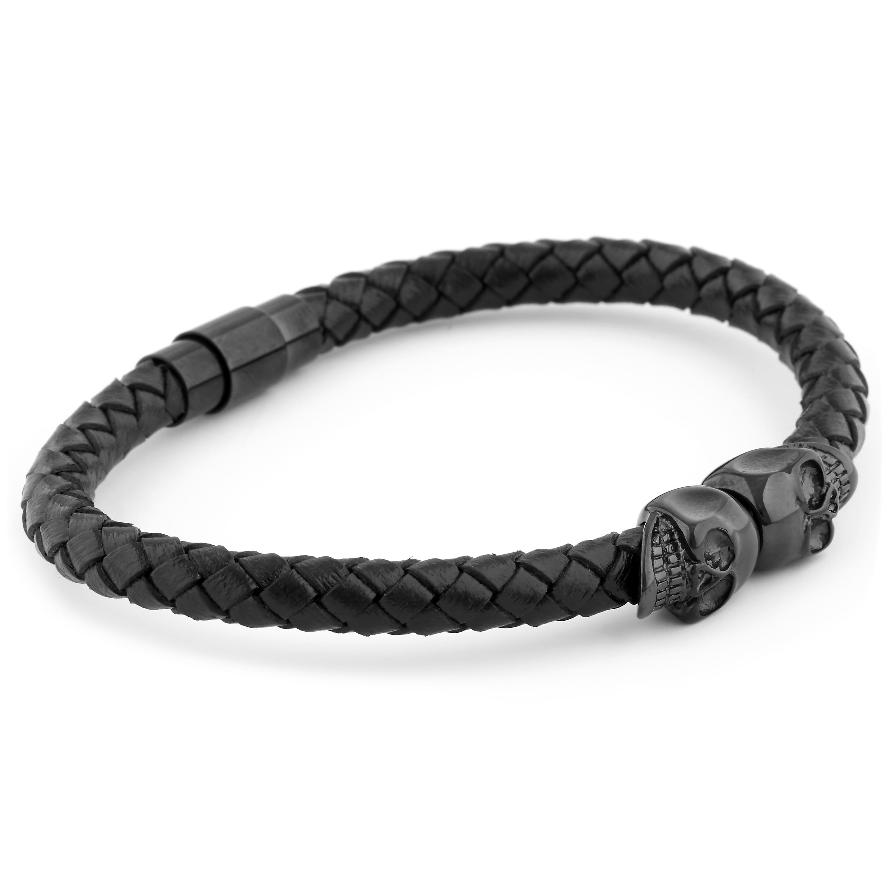 Svart Dödskalle Läderarmband - 3