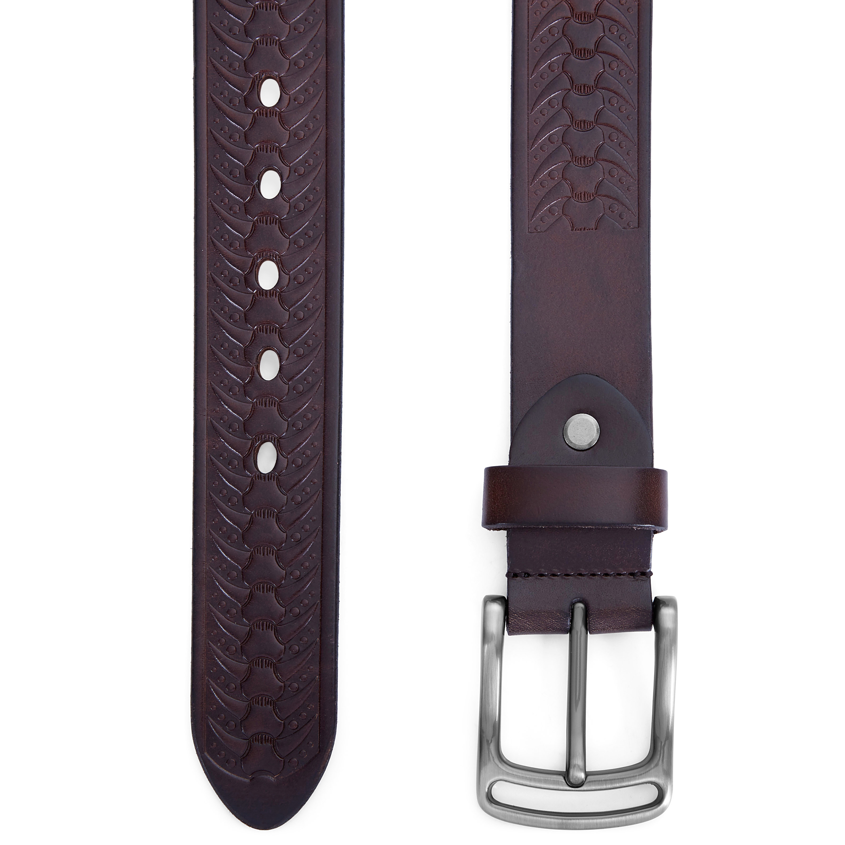 Edgy Brown Leather Belt - 2