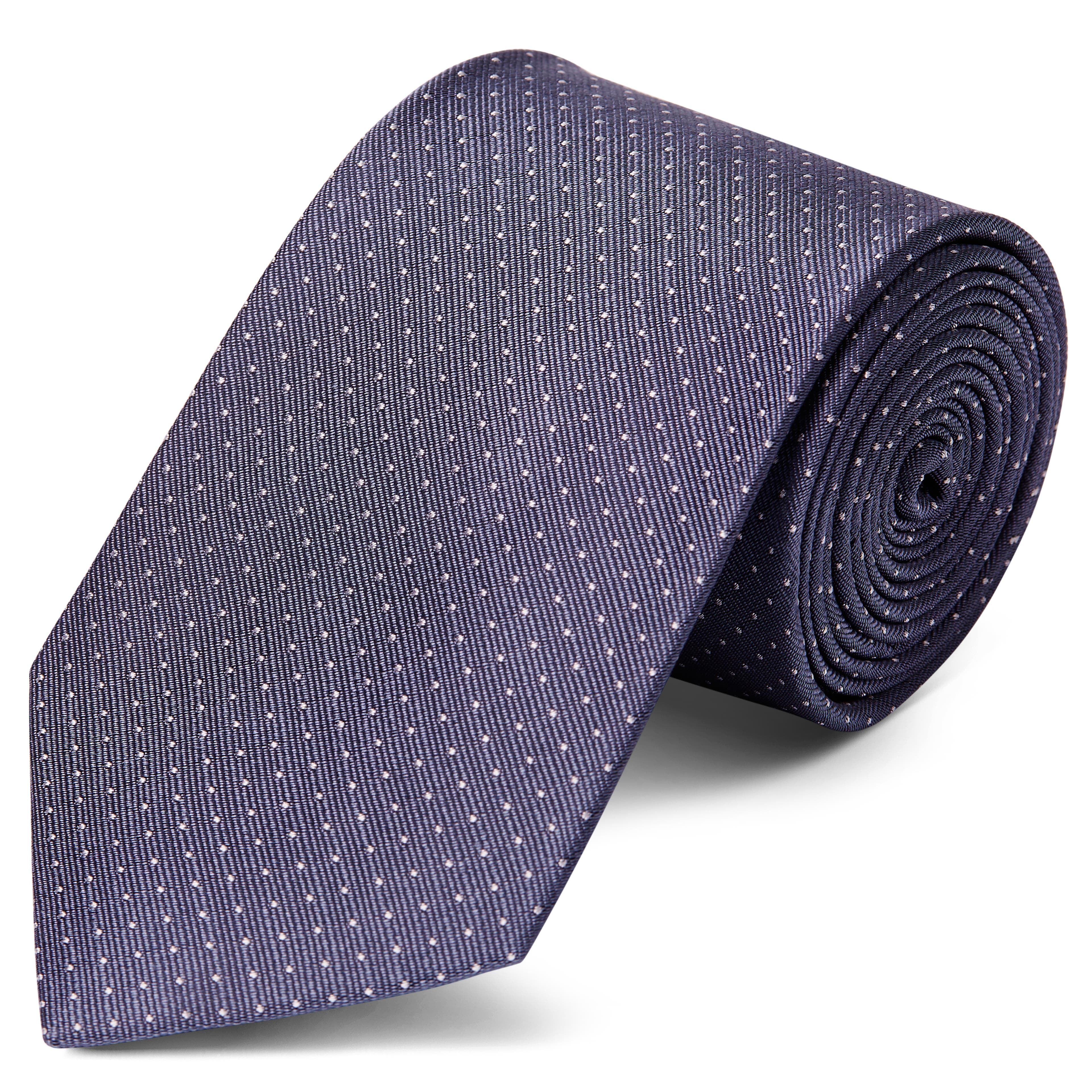 Hodvábna 8 cm sivá kravata s bielymi bodkami