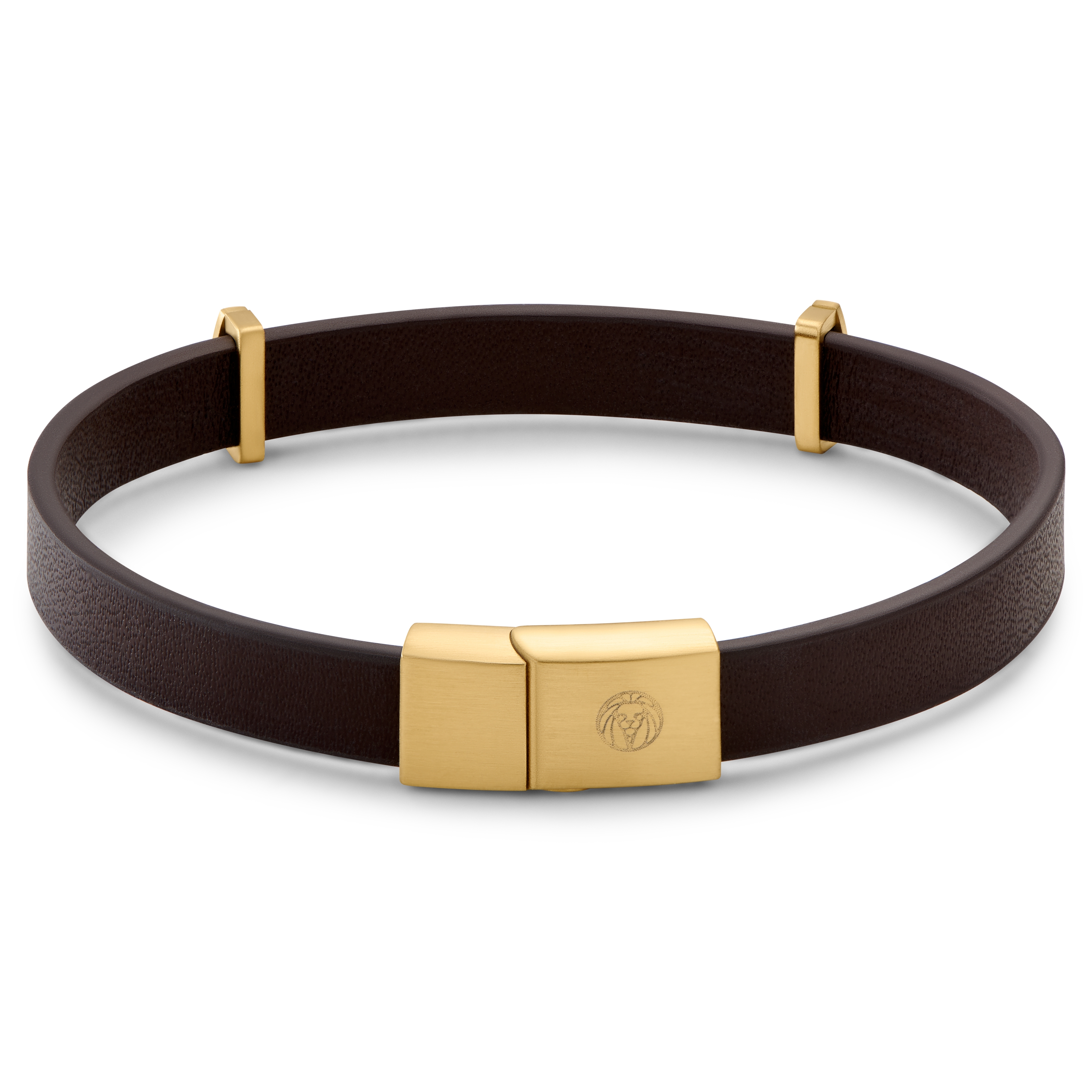 Nomen |  Bracelet en cuir brun avec plaque d'identification dorée - 4