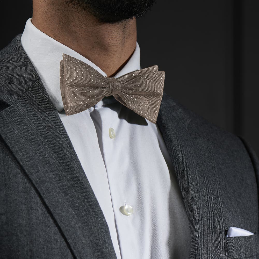 hover: Beige Polka Dot Silk Self-Tie Bow Tie hover: Beige Polka Dot Silk Self-Tie Bow Tie