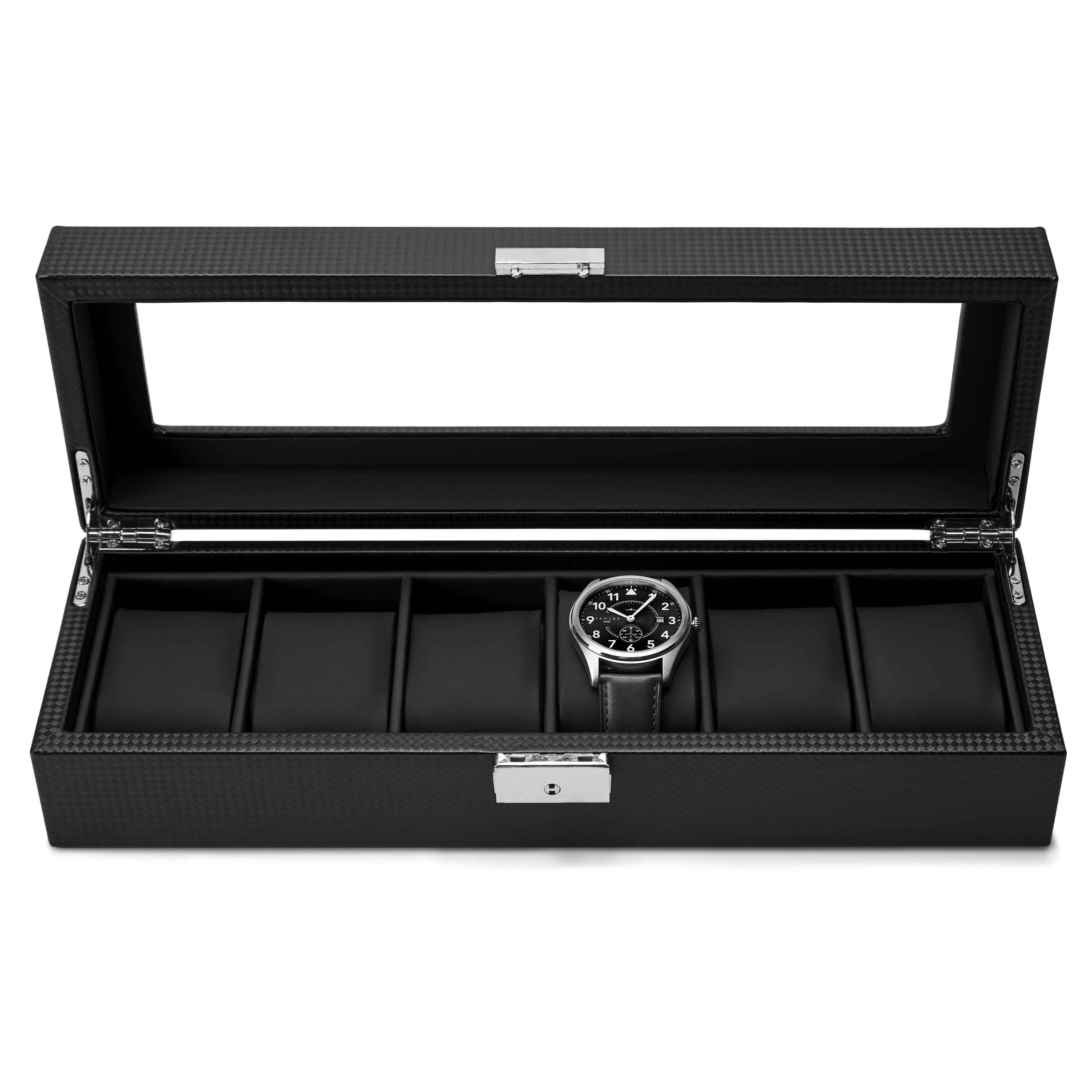 Mini Black Faux Leather Watch Box - 6 Watches - 3
