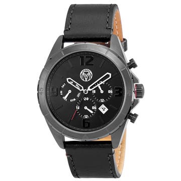 Alton | Black Chronograph Watch With Black Dial & Black Leather Strap