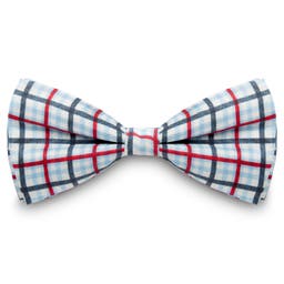 White, Royal Blue & Burgundy Thin Chequered Silk Pre-Tied Bow Tie