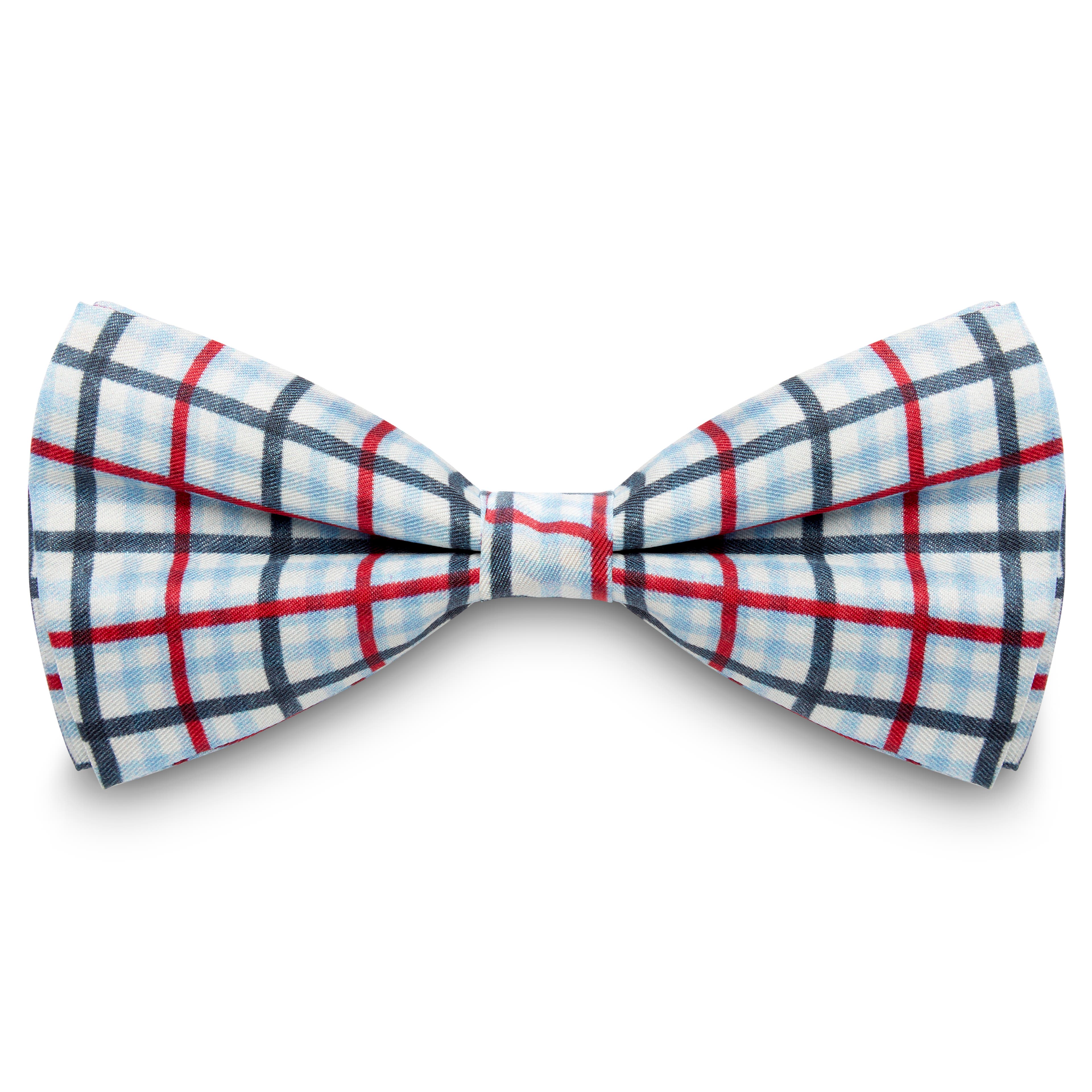 White, Royal Blue & Burgundy Thin Chequered Silk Pre-Tied Bow Tie