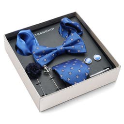 Cutie cadou cu accesorii pentru costum | Set cu albastru, alb și argintiu