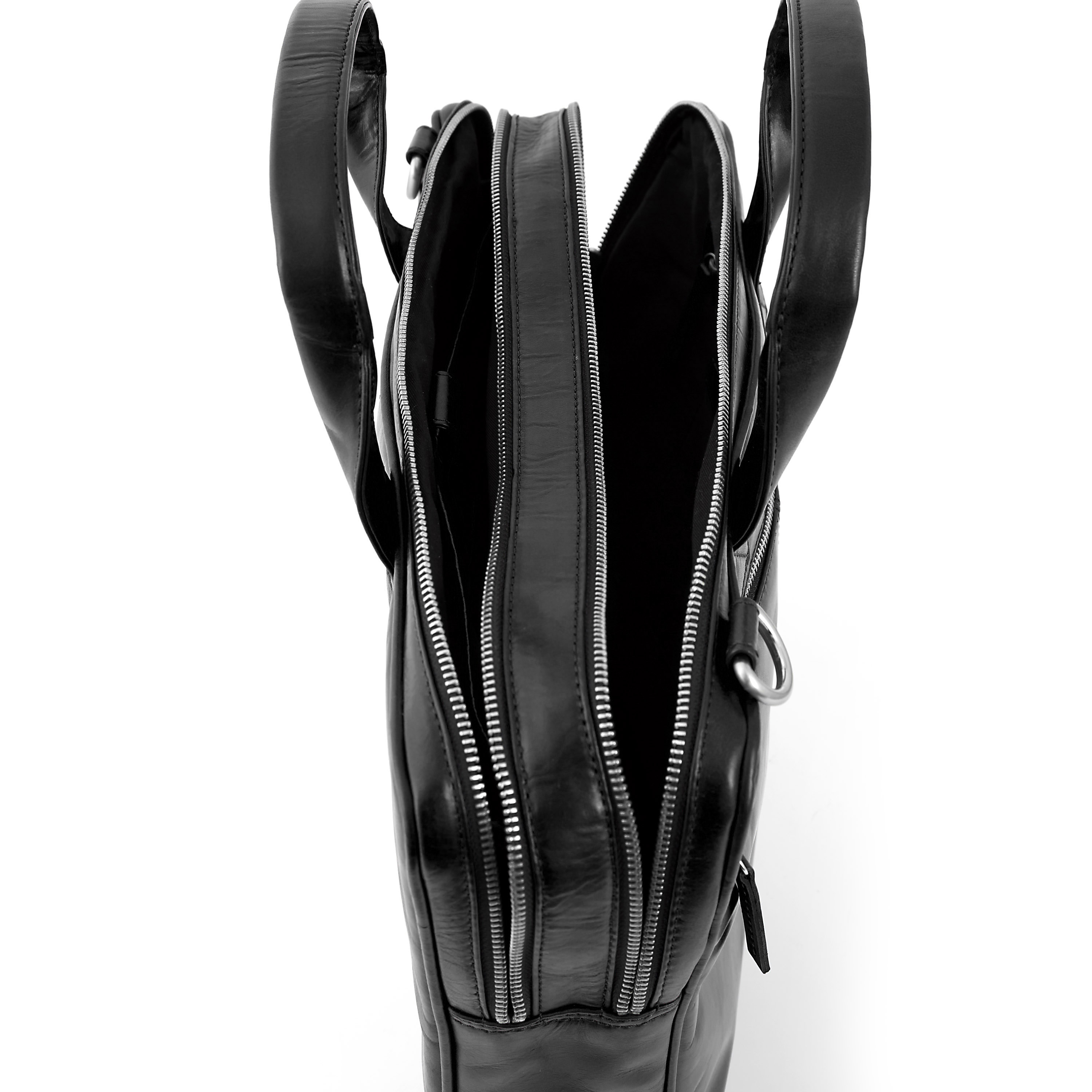 Jasper | Black Double Zip Leather Computer Bag - 12