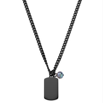 Ocata | Black Dog Tag & Black Pearl Necklace