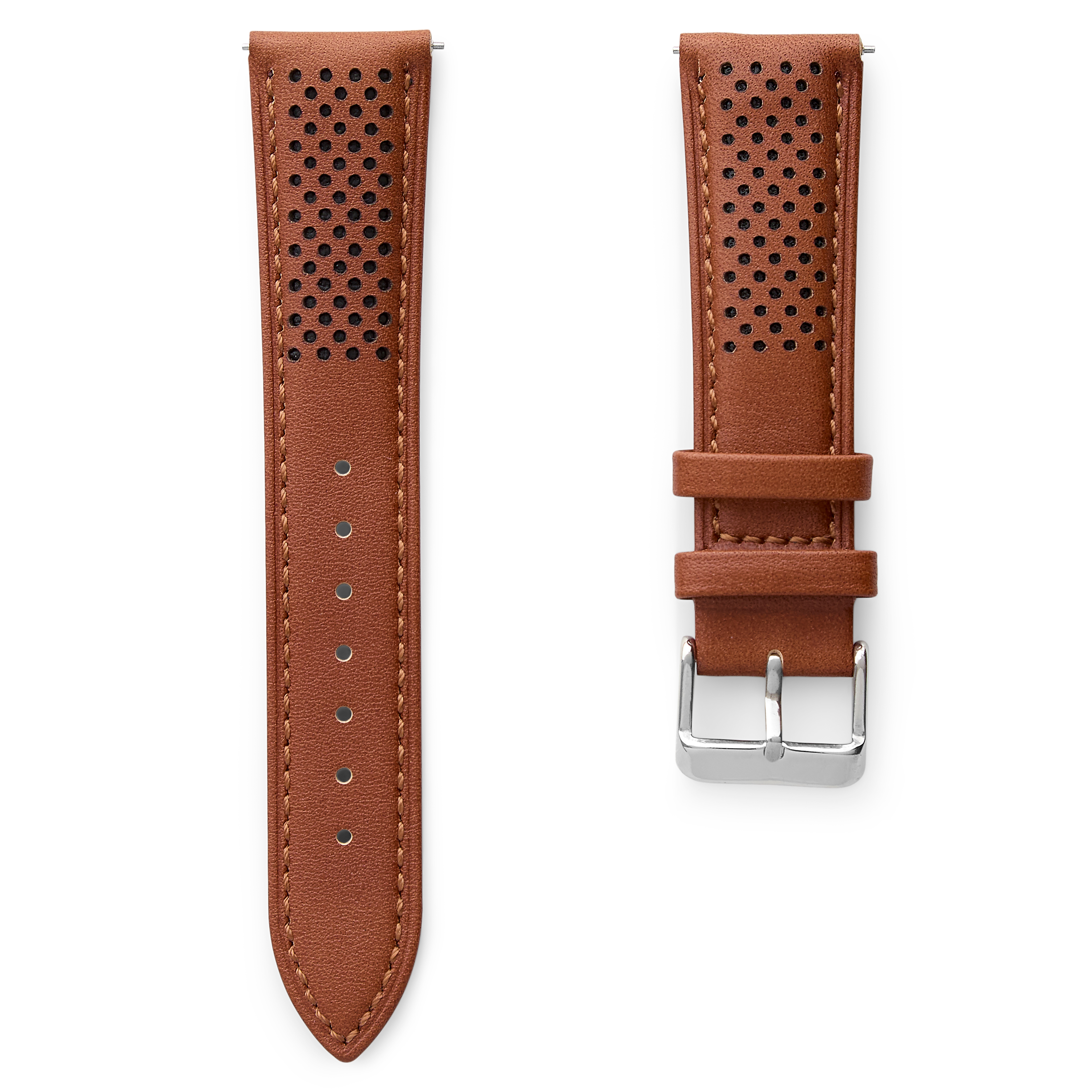 18mm Tan Leather Classic Racing Watch Strap with Silver-Tone Buckle – Quick Release