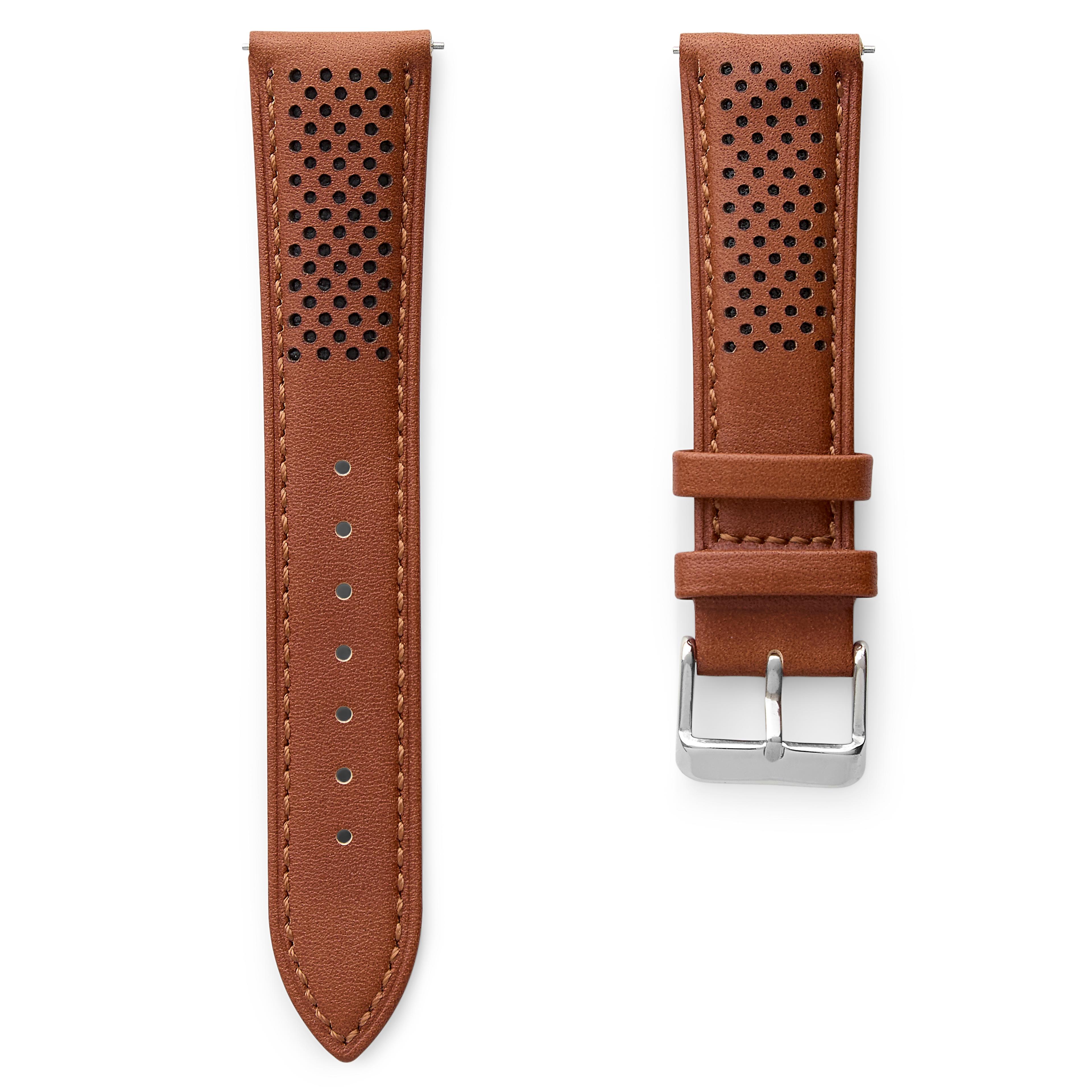 18mm Tan Leather Classic Racing Watch Strap with Silver-Tone Buckle – Quick Release 18mm Tan Leather Classic Racing Watch Strap with Silver-Tone Buckle – Quick Release