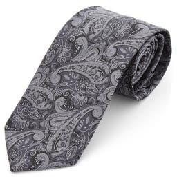 Silver Grey Paisley Polyester Wide Tie