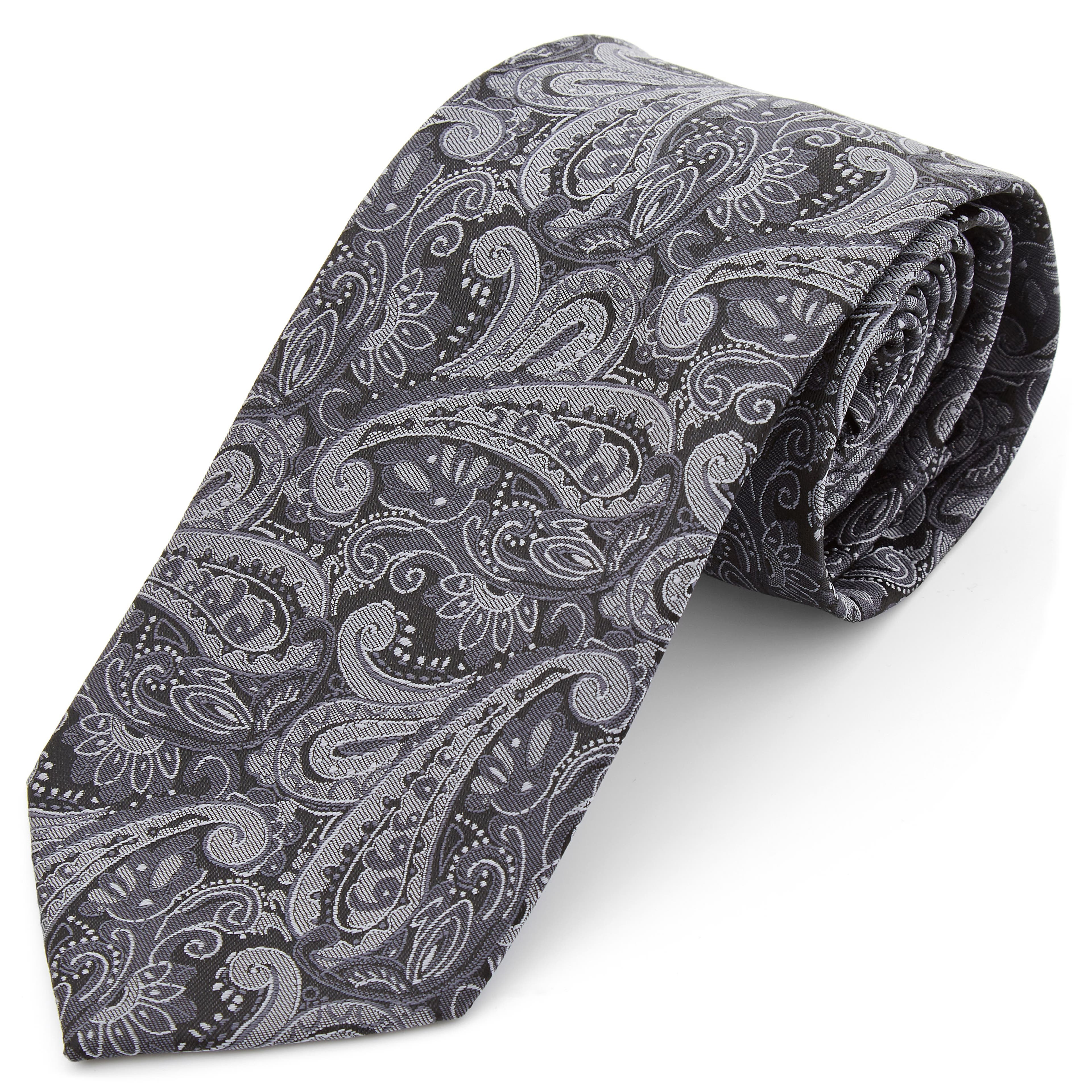 Cravate gris argent à motif cachemire - large 